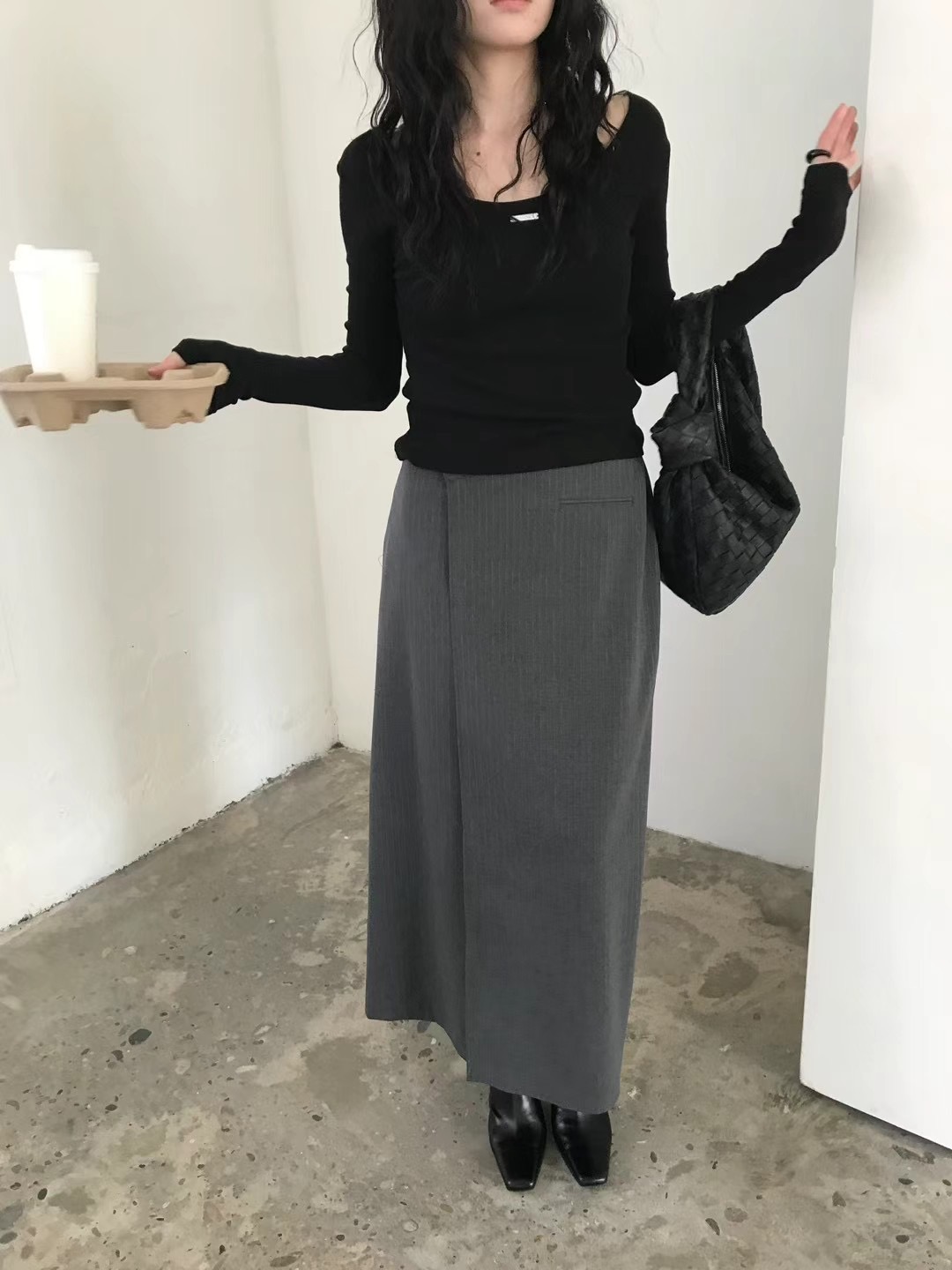 vlemma minimalist-reversible-long-sleeve-tee 極簡設計感針織上衣襯衫 - 深灰