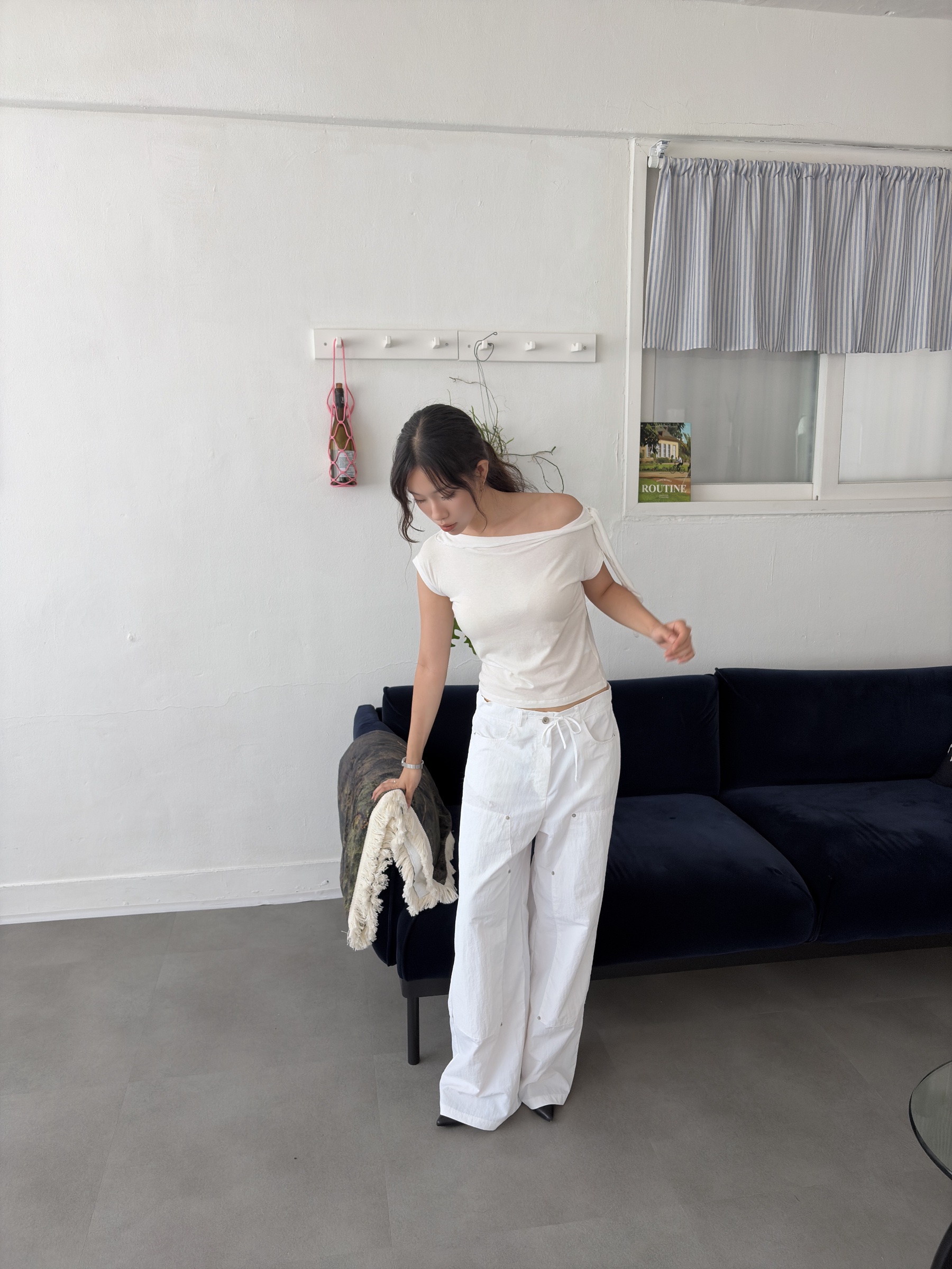 vlemma low-rise-tie-waist-slouchy-trousers 小眾剪裁設計感褲裙長褲 - 黑