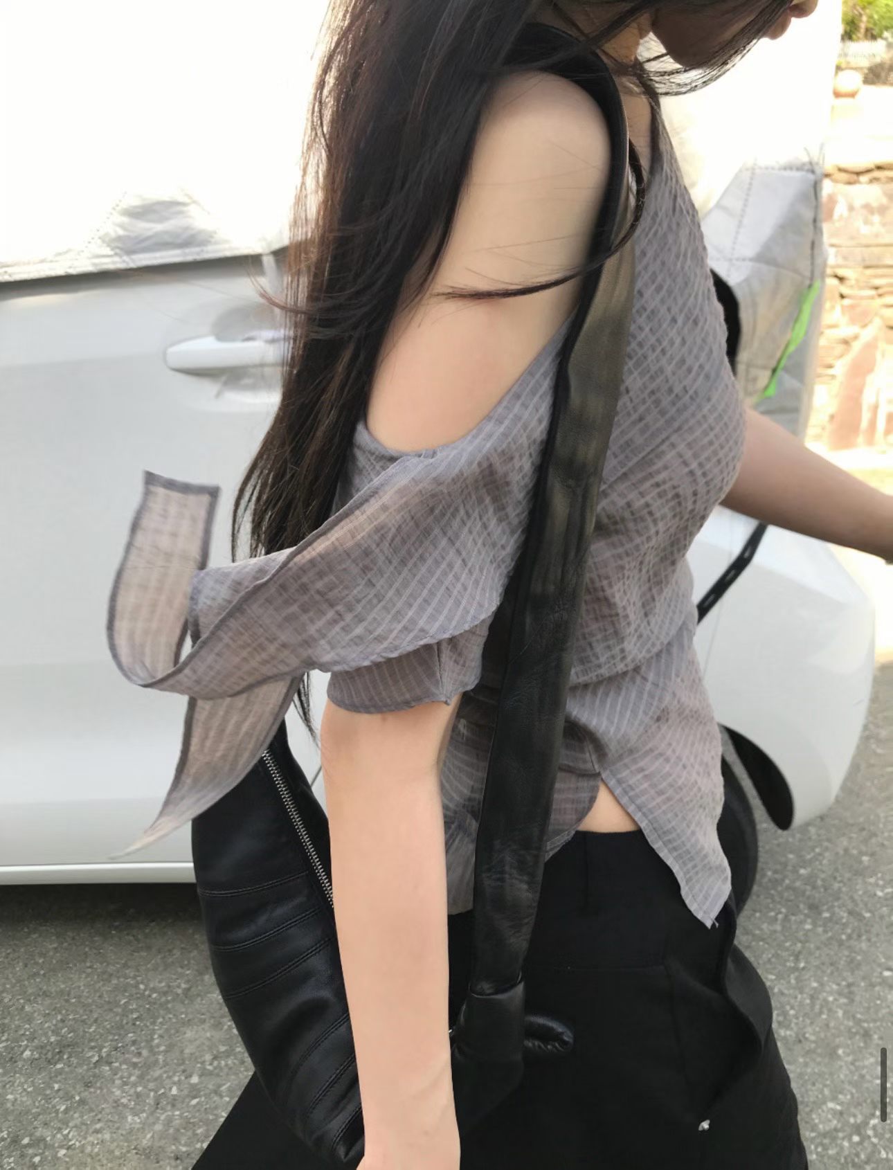 vlemma one-shoulder-layered-ruffle-chiffon-blouse 極簡設計感針織上衣襯衫 - 白