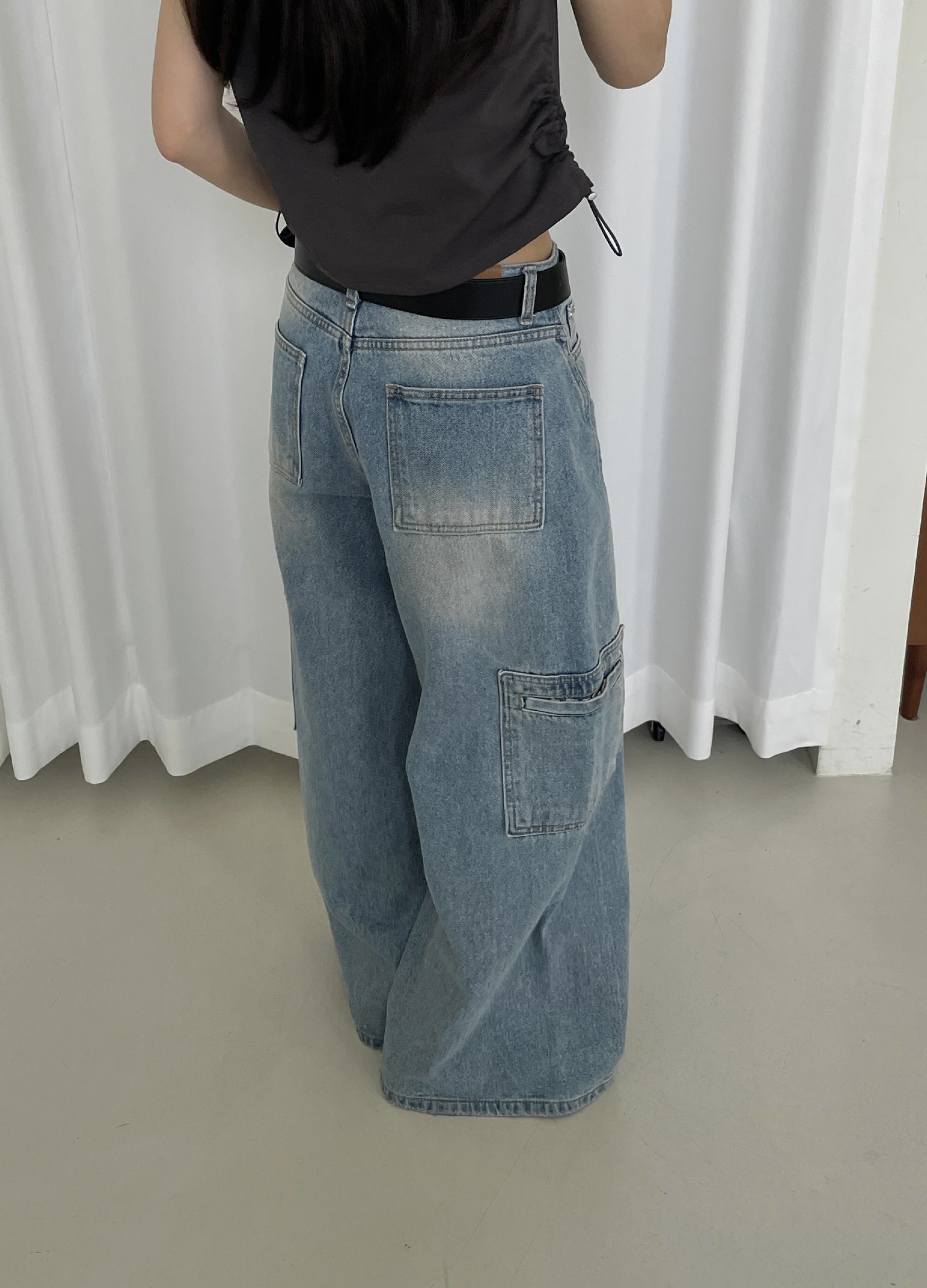 vlemma y2k-streetwear-cargo-baggy-jeans 小眾剪裁設計感褲裙長褲 - 藍