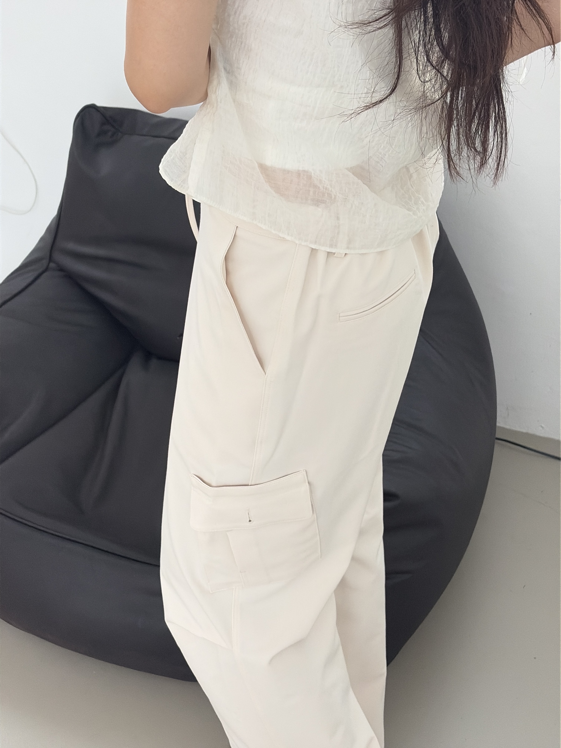 vlemma slouchy-drawstring-gorpcore-cargo-pants 小眾剪裁設計感褲裙長褲 - 奶油白