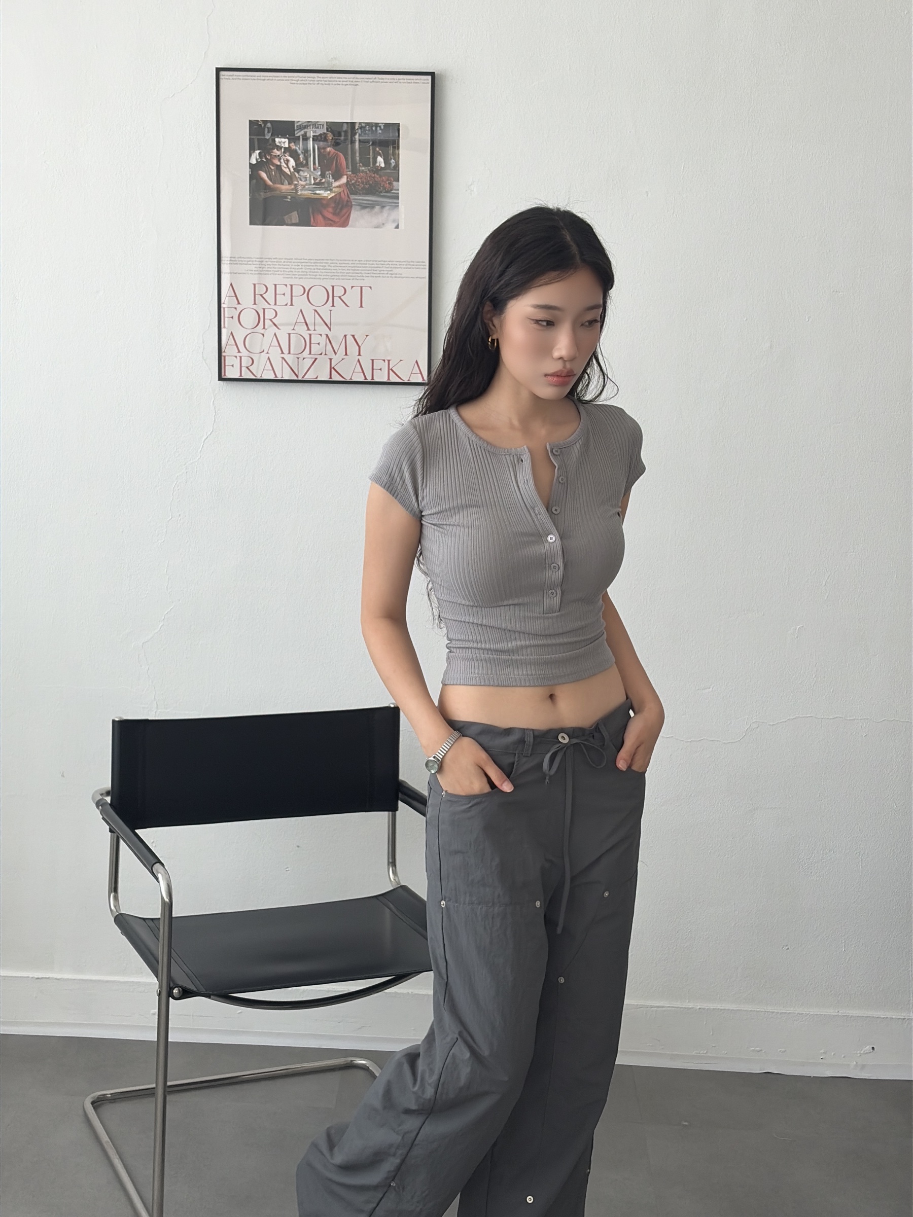 vlemma low-rise-tie-waist-slouchy-trousers 小眾剪裁設計感褲裙長褲 - 黑