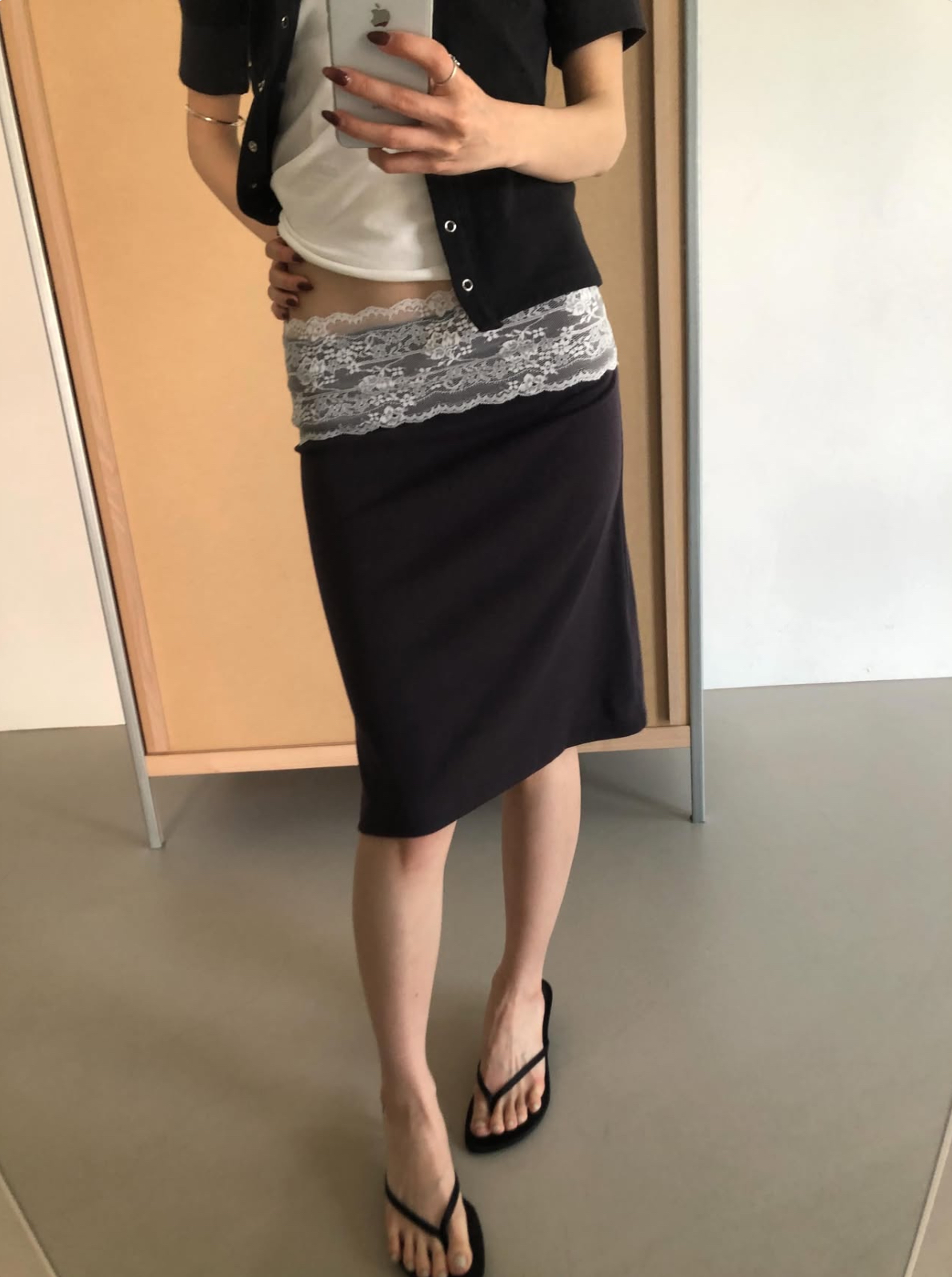 vlemma lace-trim-waistband-bodycon-midi-skirt 小眾剪裁設計感褲裙長褲 - 條紋