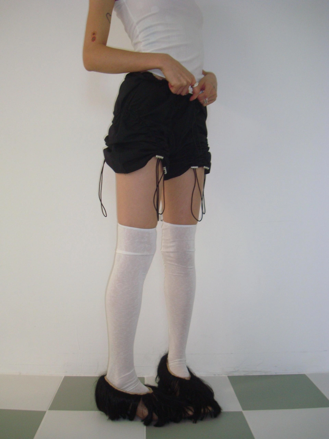 vlemma gorpcore-cinched-hem-black-shorts 小眾剪裁設計感褲裙長褲 - 黑