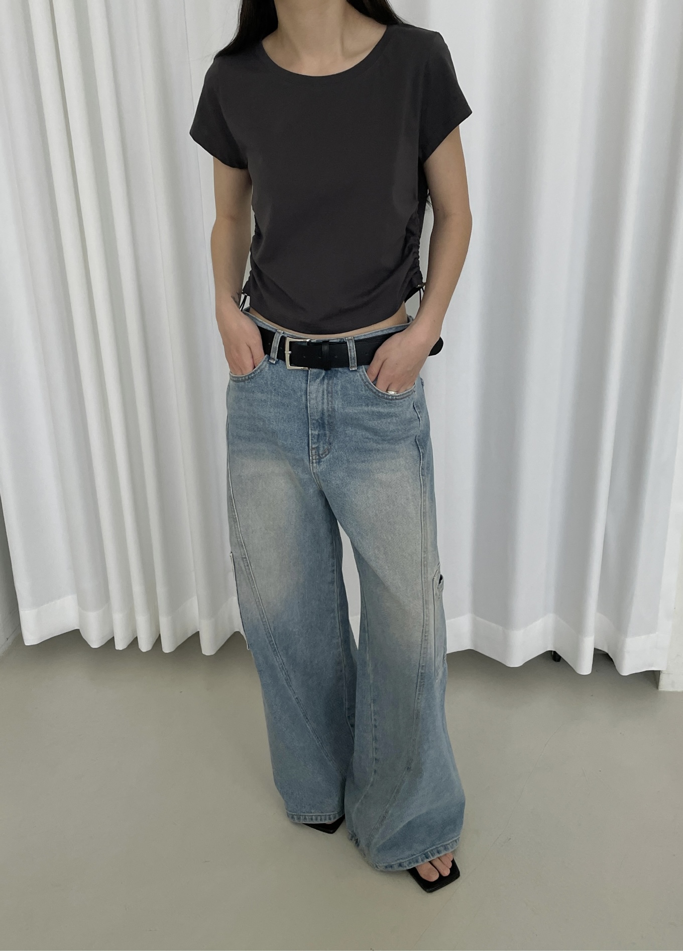 vlemma y2k-streetwear-cargo-baggy-jeans 小眾剪裁設計感褲裙長褲 - 藍