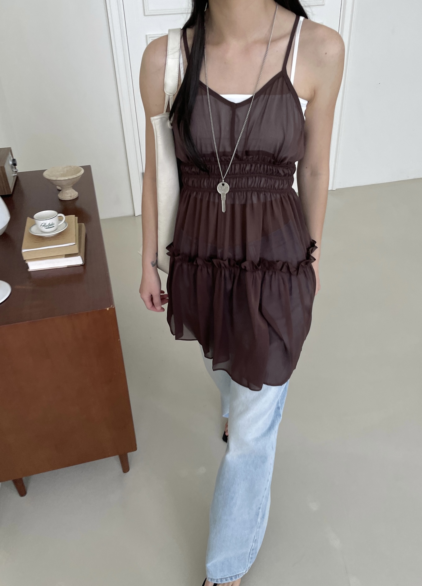 vlemma ruffled-tiered-backless-chiffon-sundress 清冷風設計感洋裝連身裙 - 酒紅