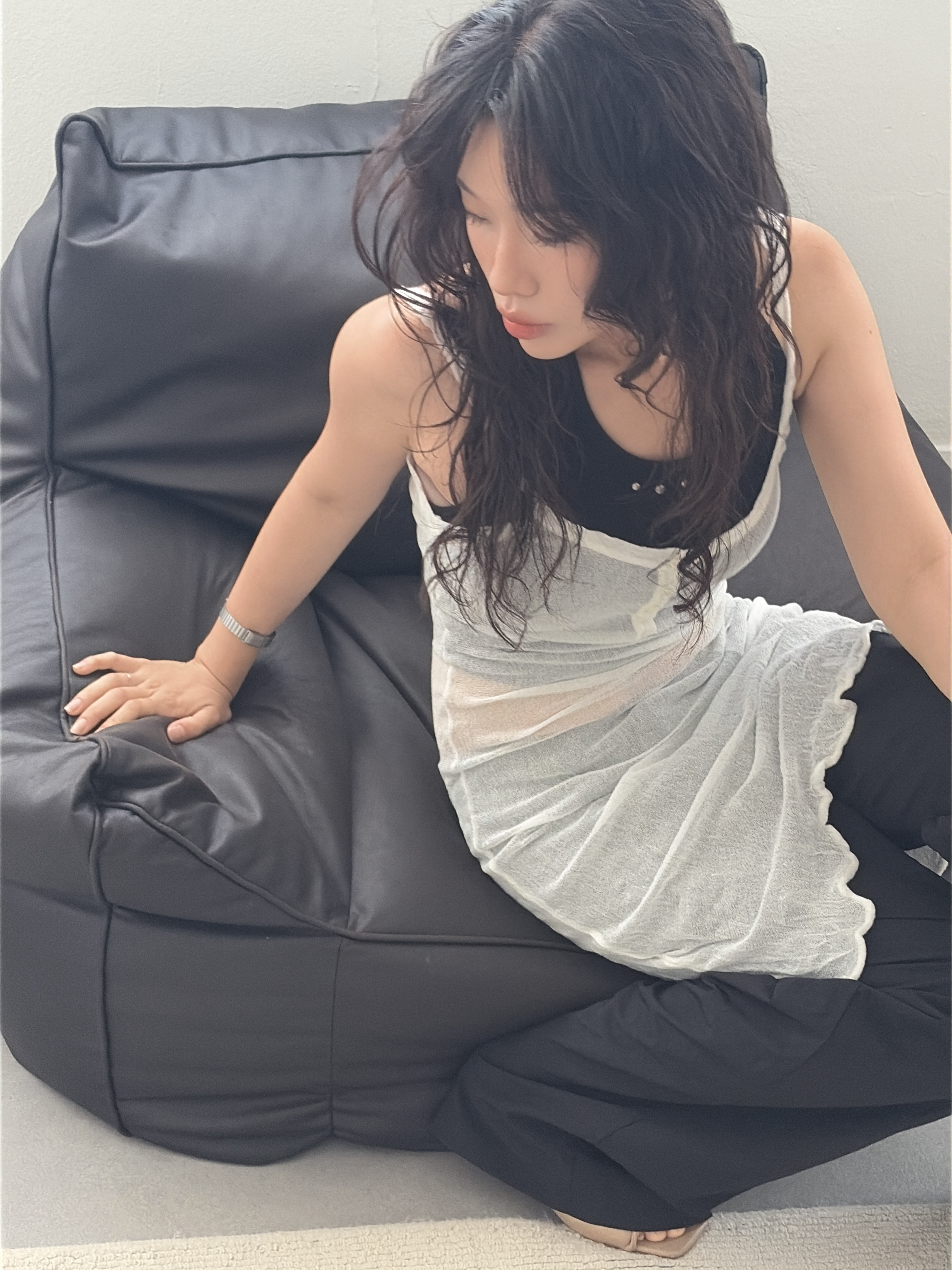 vlemma textured-see-through-midi-dress 清冷風設計感洋裝連身裙 - 白