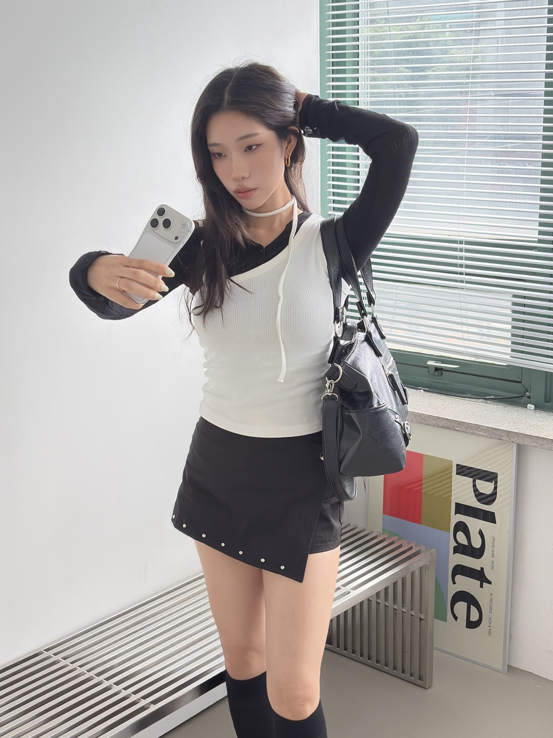 vlemma asymmetric-button-studded-mini-skort 小眾剪裁設計感褲裙長褲 - 白