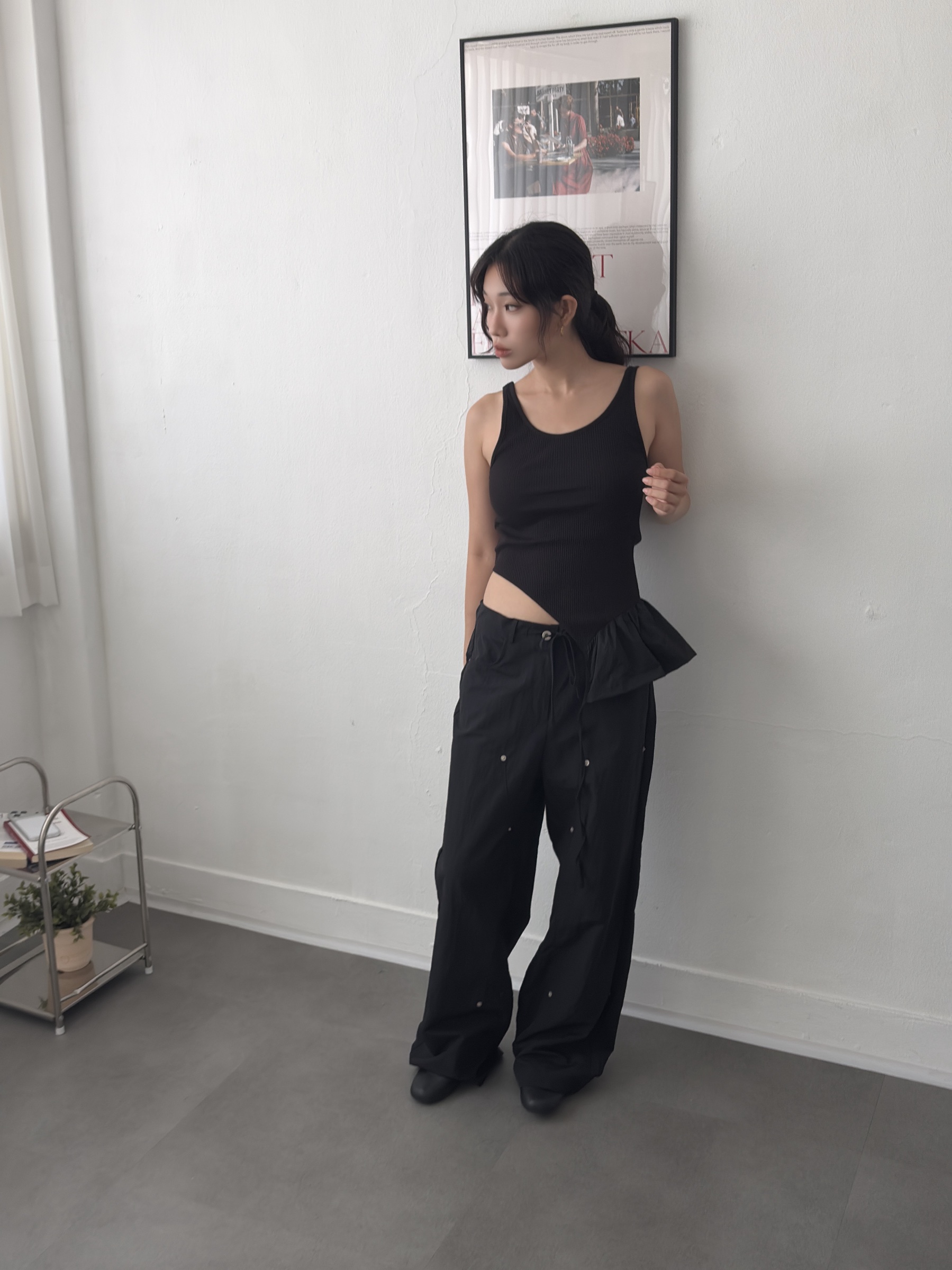 vlemma low-rise-tie-waist-slouchy-trousers 小眾剪裁設計感褲裙長褲 - 黑
