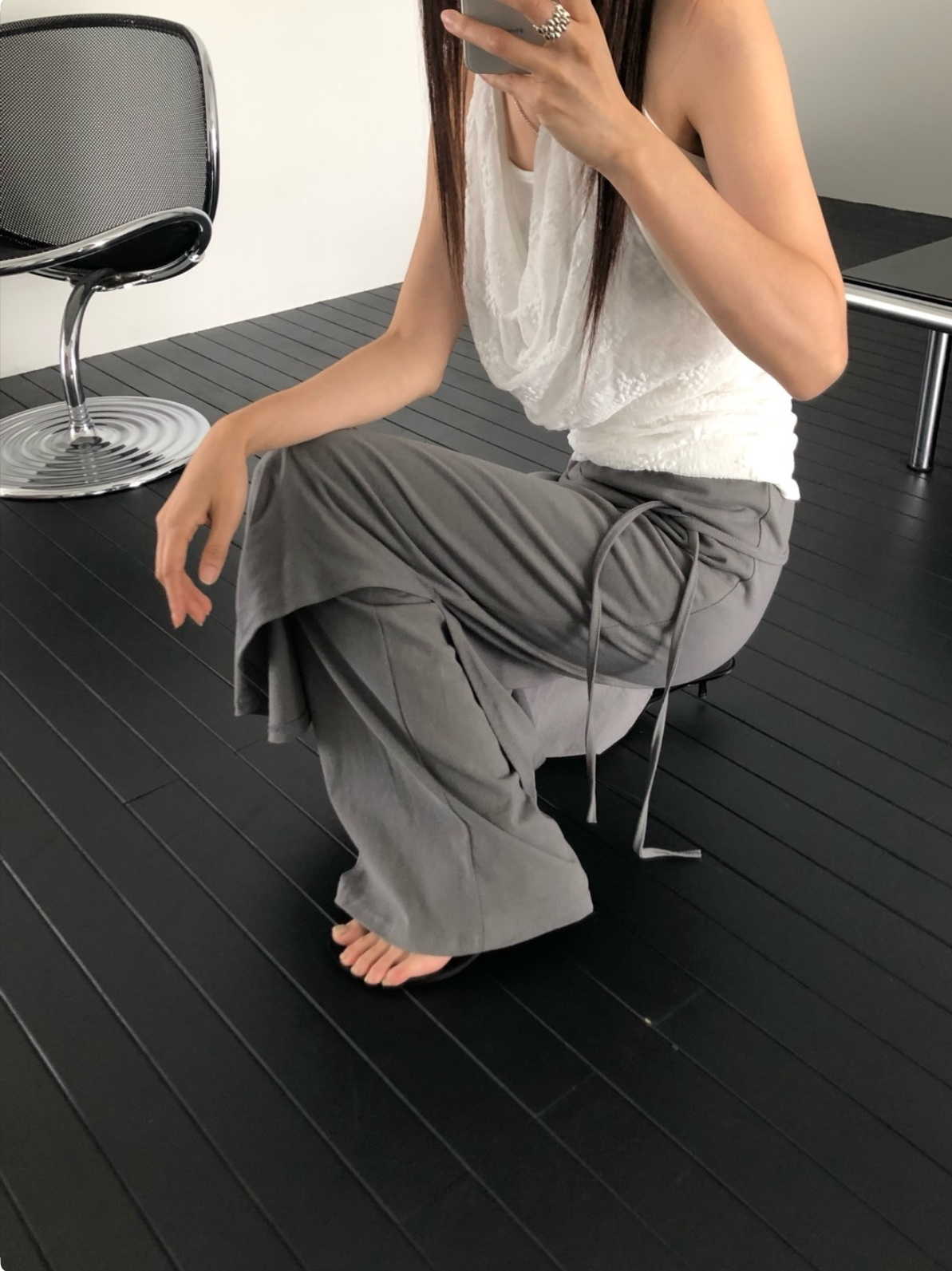 vlemma lace-cowl-neck-layered-tank-top 極簡設計感針織上衣襯衫 - 白