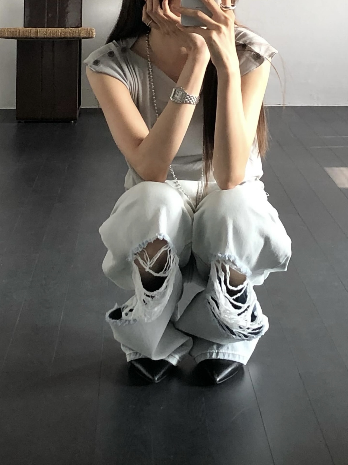 vlemma korean-draped-boat-neck-sleeveless-top 極簡設計感針織上衣襯衫 - 白