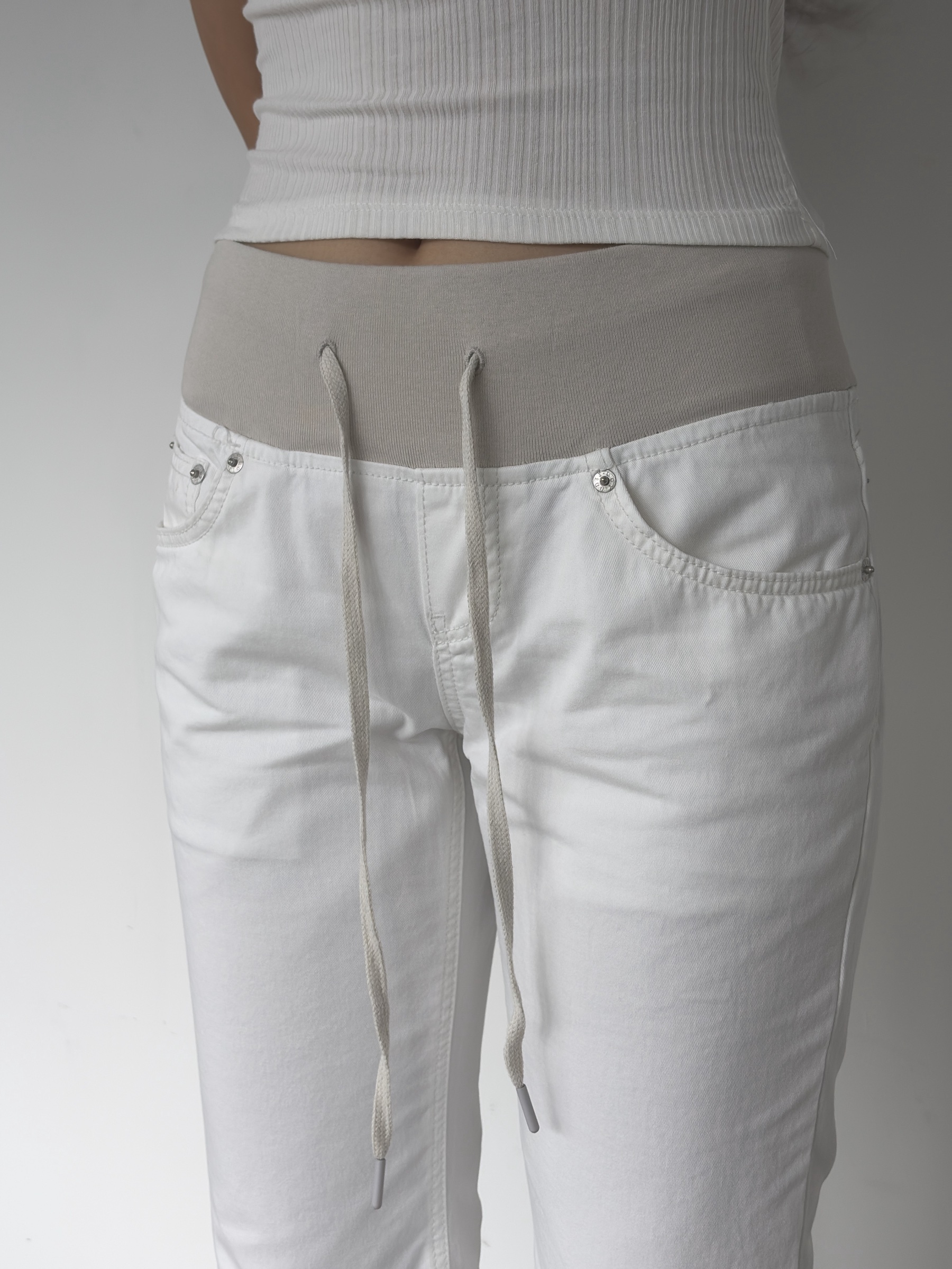 vlemma y2k-low-rise-drawstring-flare-pants 小眾剪裁設計感褲裙長褲 - 白