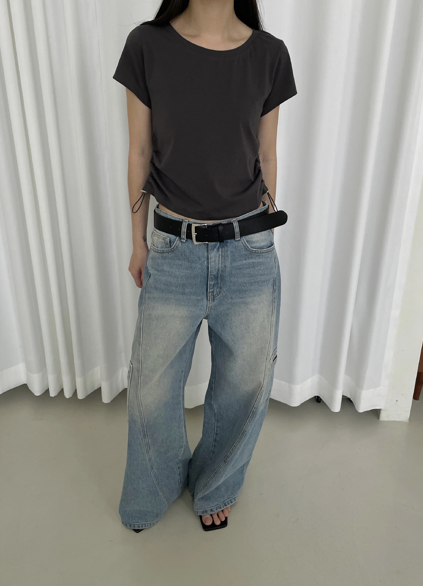 vlemma y2k-streetwear-cargo-baggy-jeans 小眾剪裁設計感褲裙長褲 - 藍