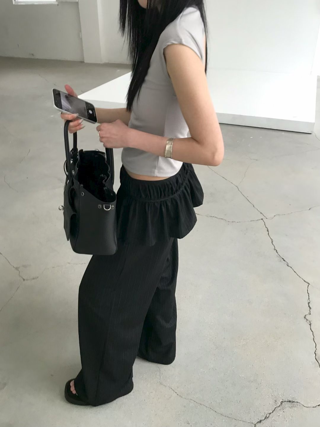 vlemma cutout-backless-cap-sleeve-top 極簡設計感針織上衣襯衫 - 灰