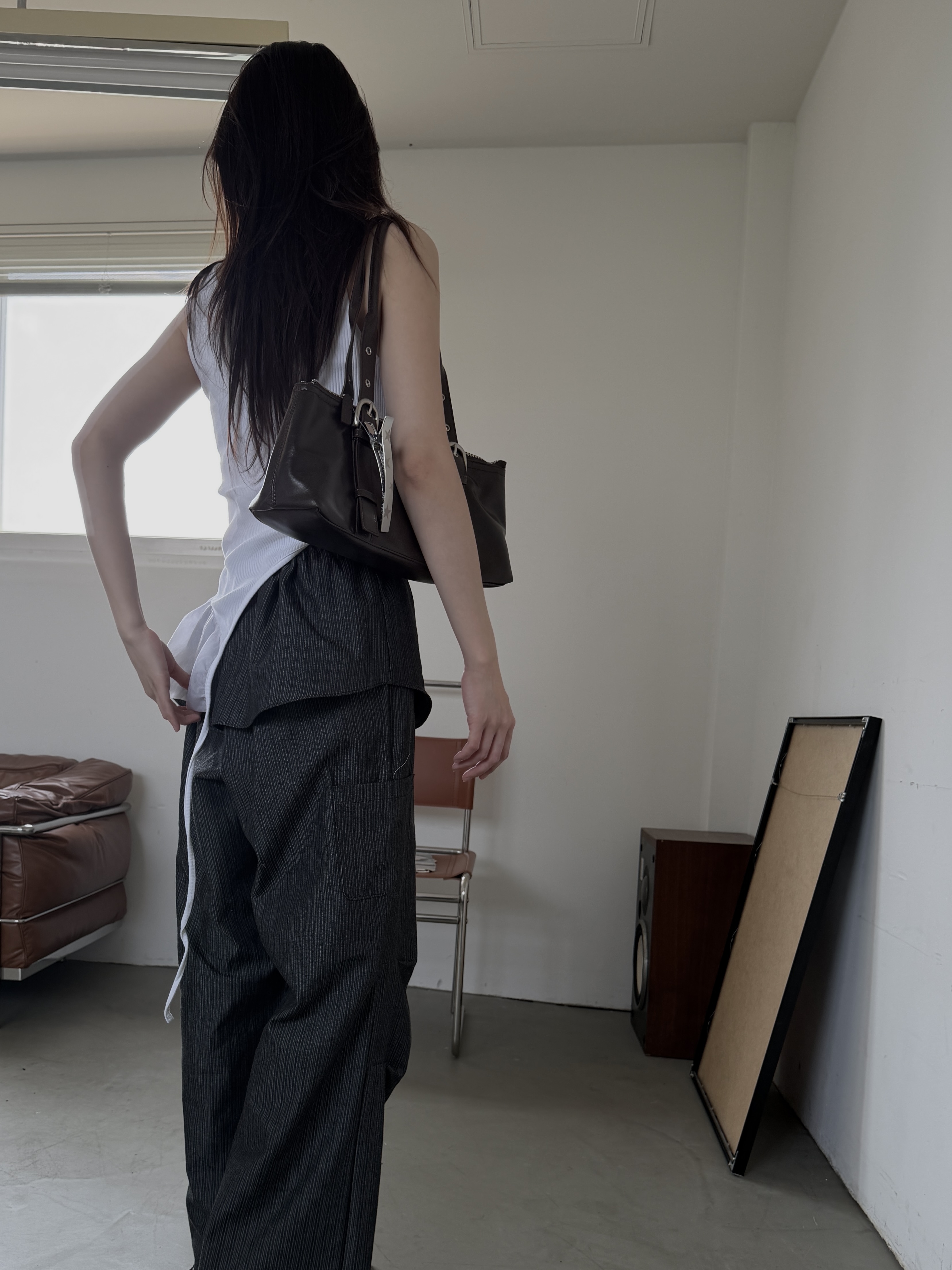 vlemma refined-pinstripe-fluid-pants 小眾剪裁設計感褲裙長褲 - 白