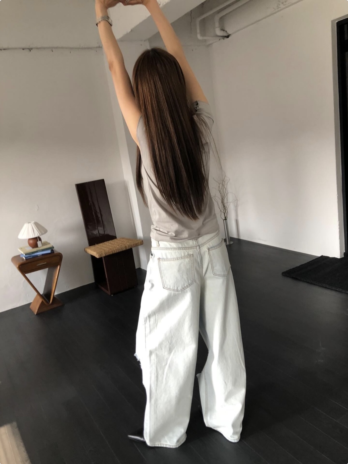 vlemma y2k-distressed-baggy-straight-jeans 小眾剪裁設計感褲裙長褲 - 淺藍