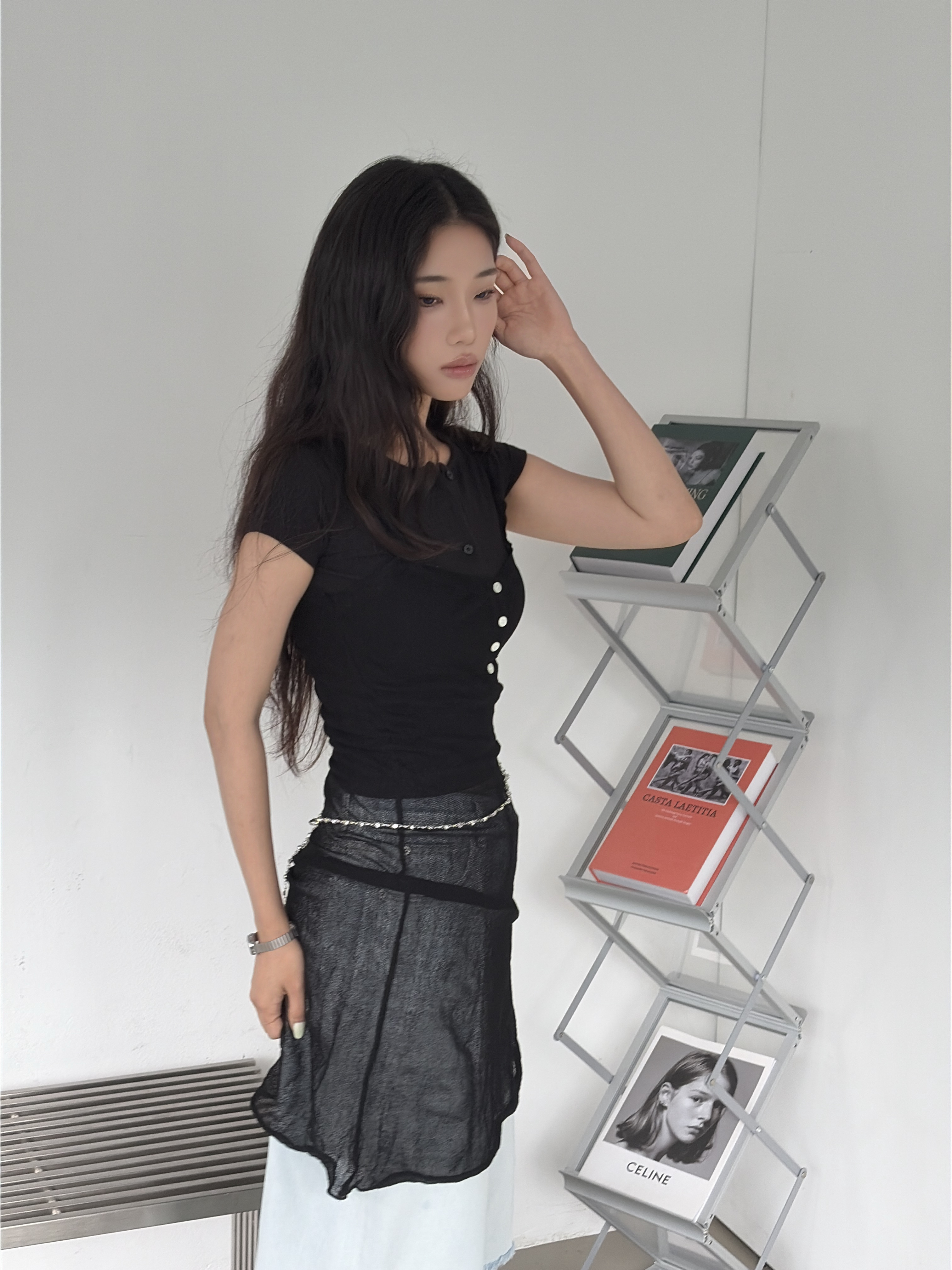 vlemma textured-see-through-midi-dress 清冷風設計感洋裝連身裙 - 白
