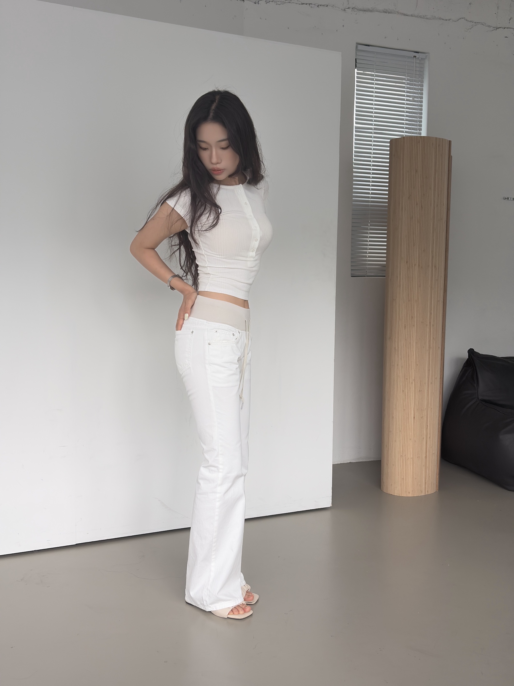 vlemma y2k-low-rise-drawstring-flare-pants 小眾剪裁設計感褲裙長褲 - 白