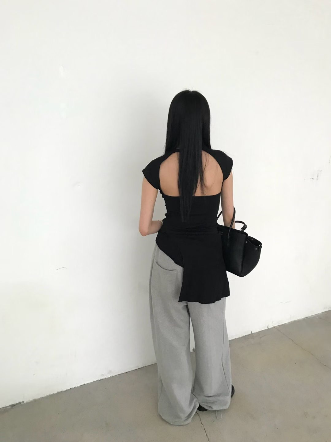 vlemma cutout-backless-cap-sleeve-top 極簡設計感針織上衣襯衫 - 灰