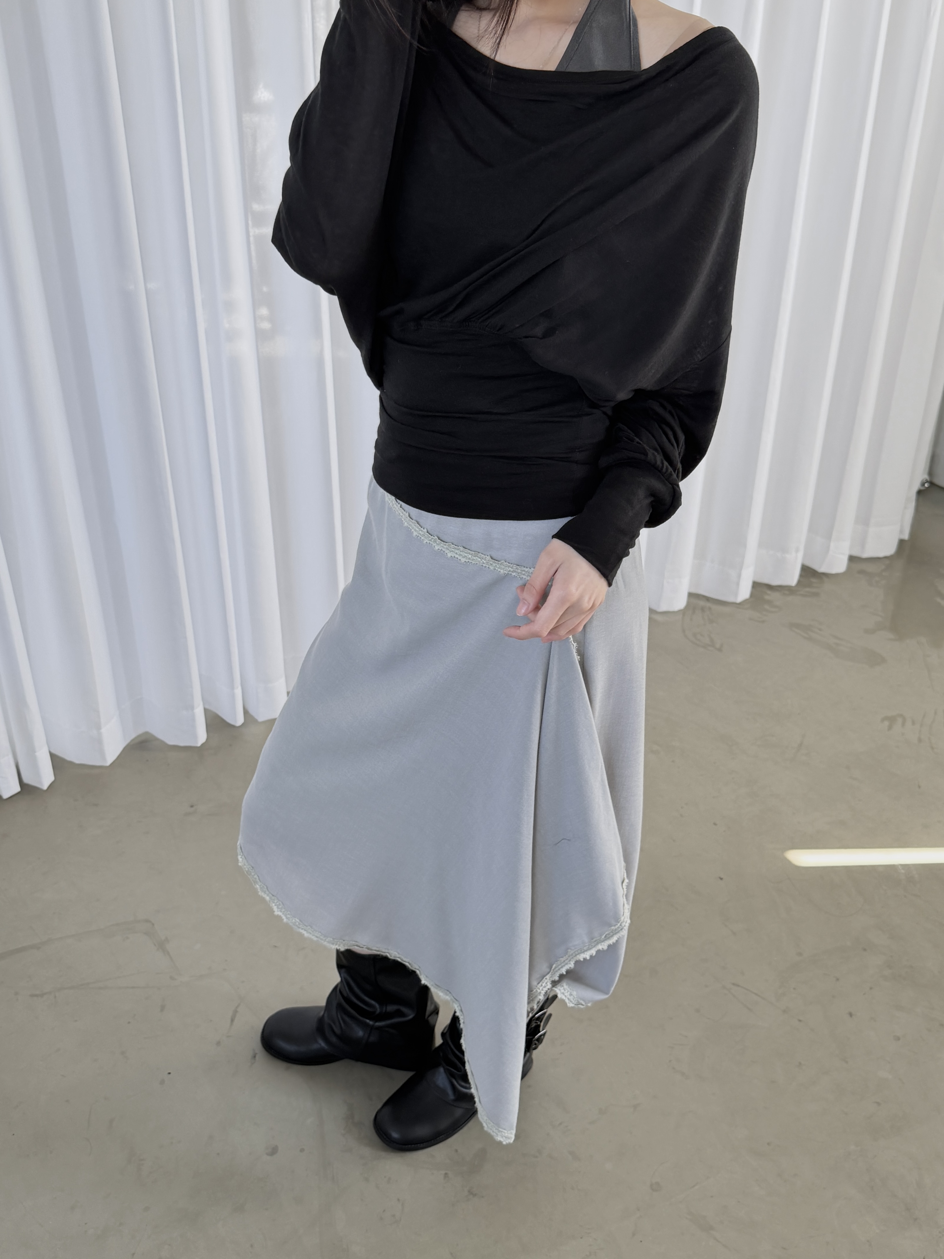 vlemma asymmetric-layered-midi-skirt-with-lace-trim 小眾剪裁設計感褲裙長褲