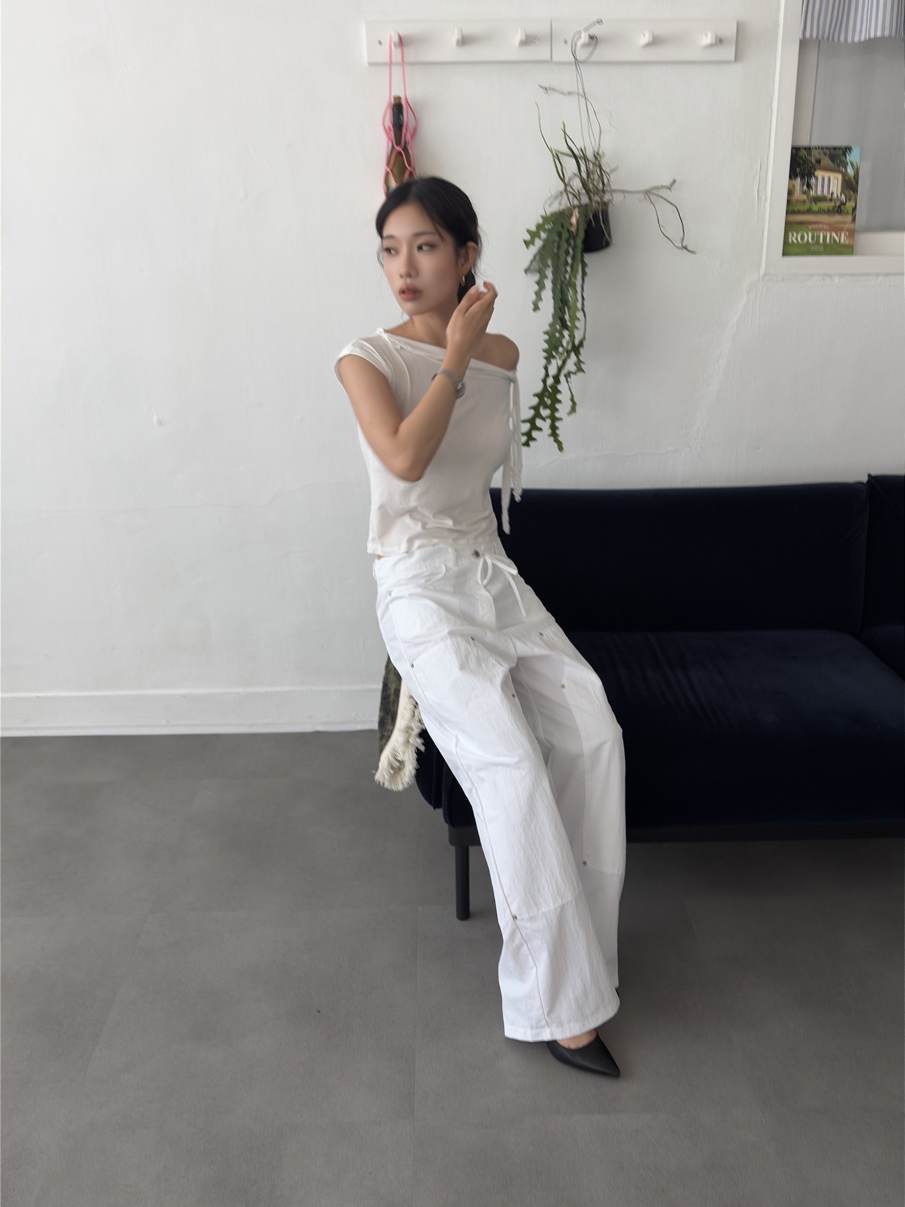 vlemma low-rise-tie-waist-slouchy-trousers 小眾剪裁設計感褲裙長褲 - 黑