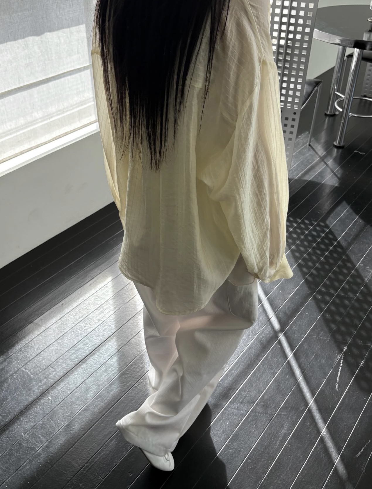 vlemma stripe-sheer-tencel-shirt 極簡設計感針織上衣襯衫 - 黃