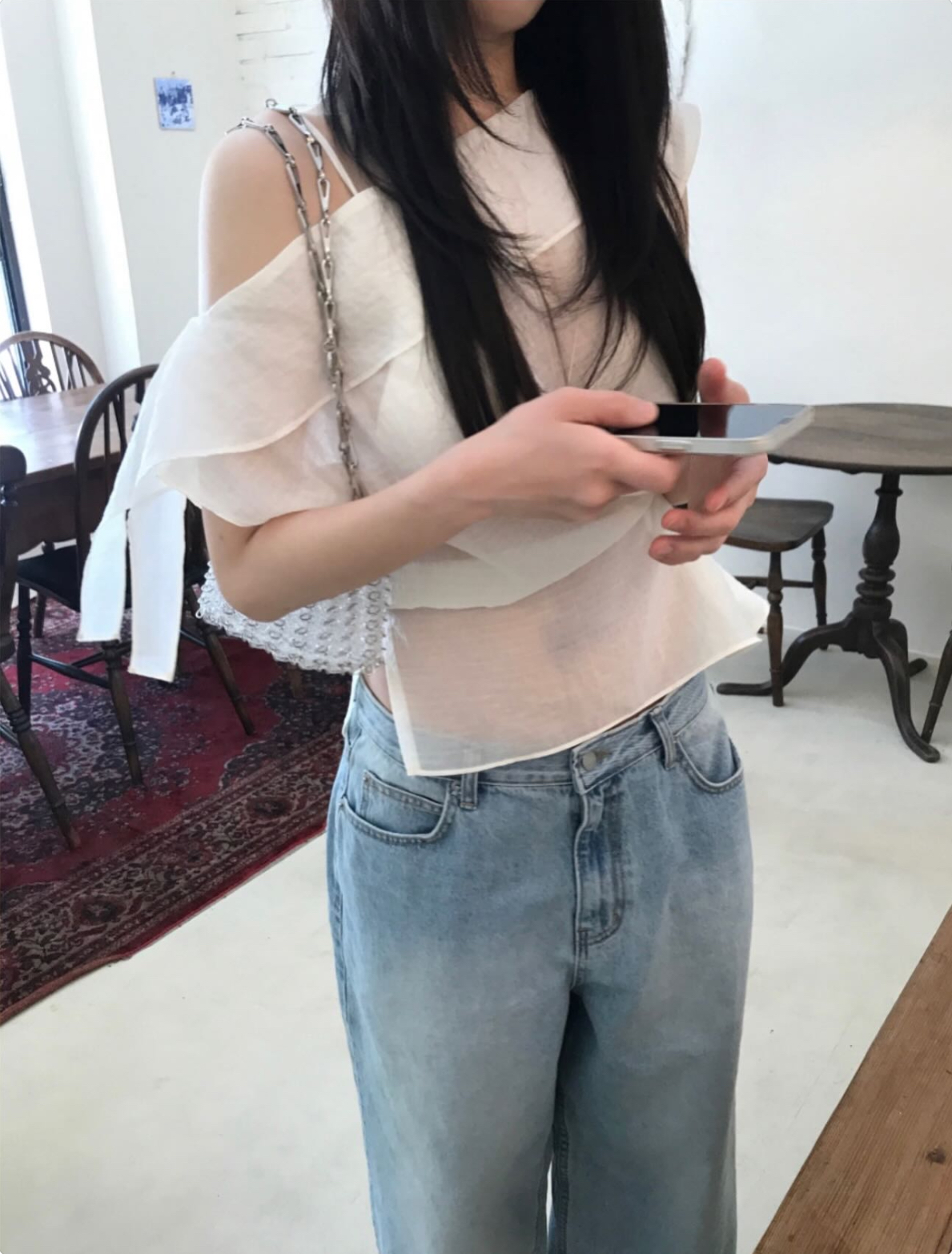vlemma one-shoulder-layered-ruffle-chiffon-blouse 極簡設計感針織上衣襯衫 - 白