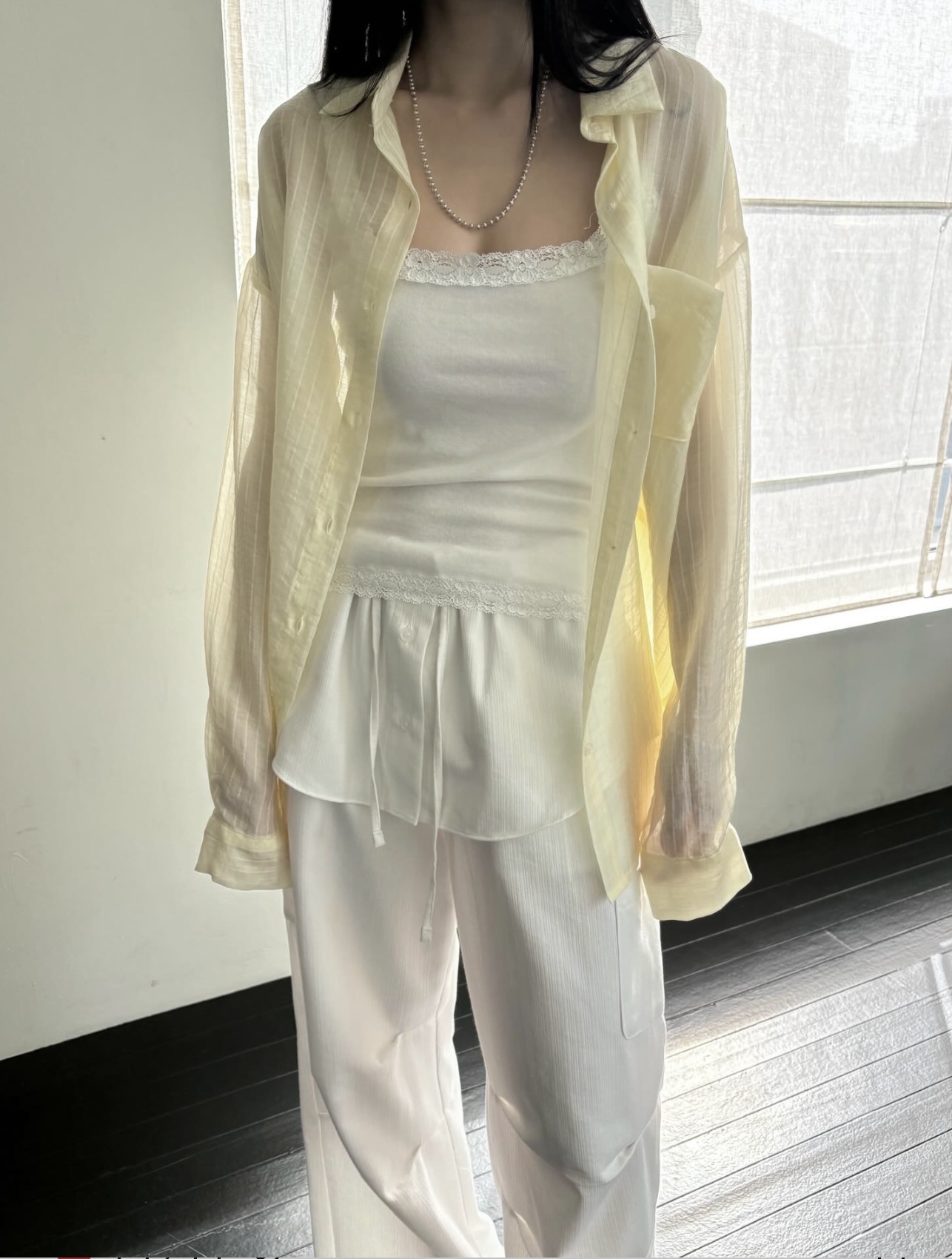 vlemma stripe-sheer-tencel-shirt 極簡設計感針織上衣襯衫 - 黃