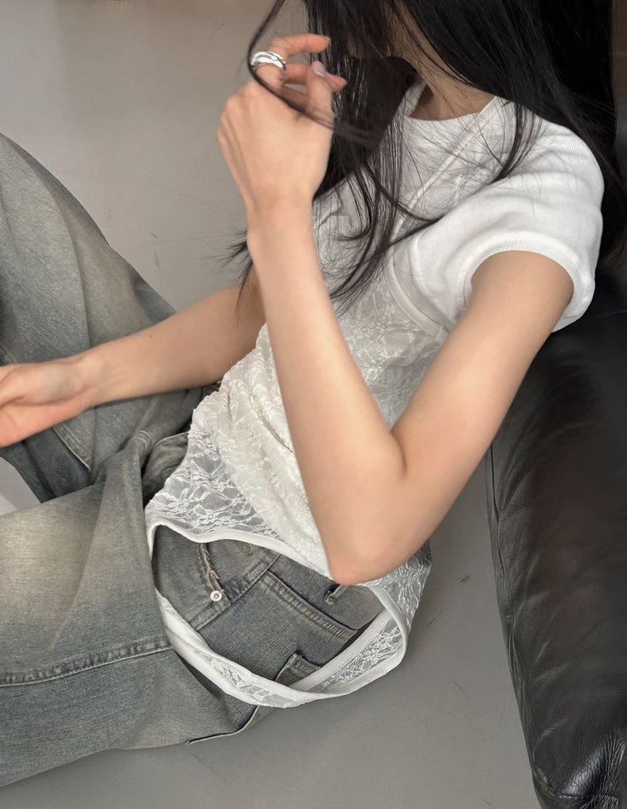 vlemma lace-halter-neck-asymmetric-backless-top 極簡設計感針織上衣襯衫 - 白