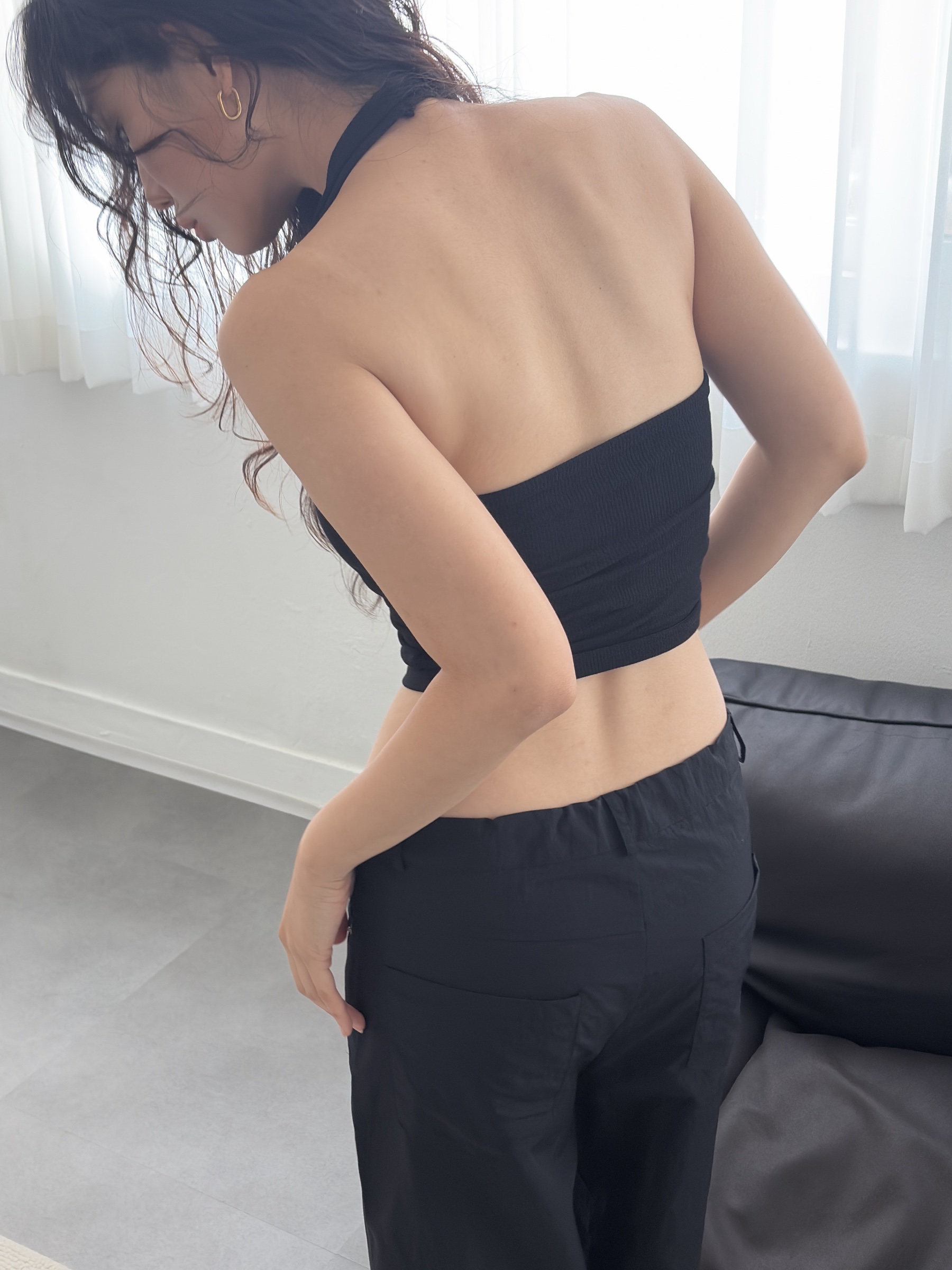 vlemma y2k-cropped-halter-ribbed-top 極簡設計感針織上衣襯衫 - 藍