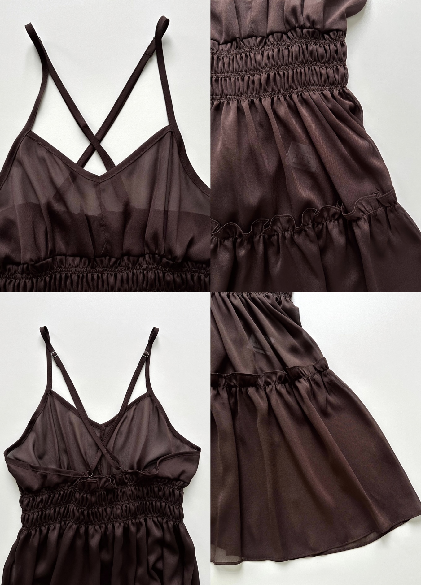 vlemma ruffled-tiered-backless-chiffon-sundress 清冷風設計感洋裝連身裙 - 酒紅