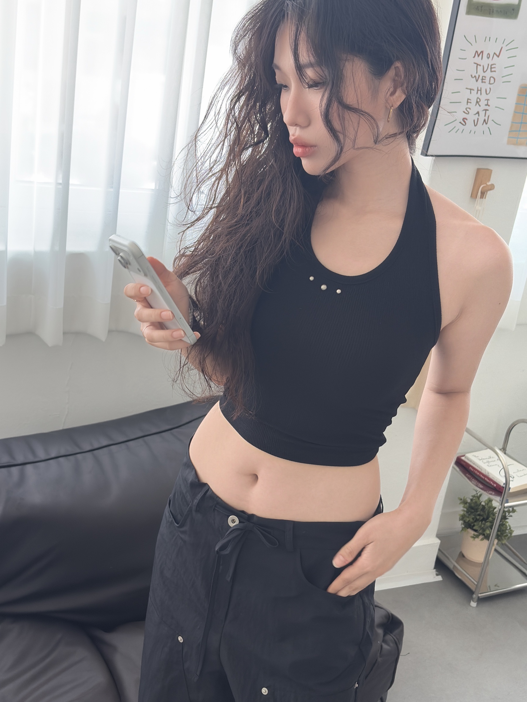 vlemma y2k-cropped-halter-ribbed-top 極簡設計感針織上衣襯衫 - 藍