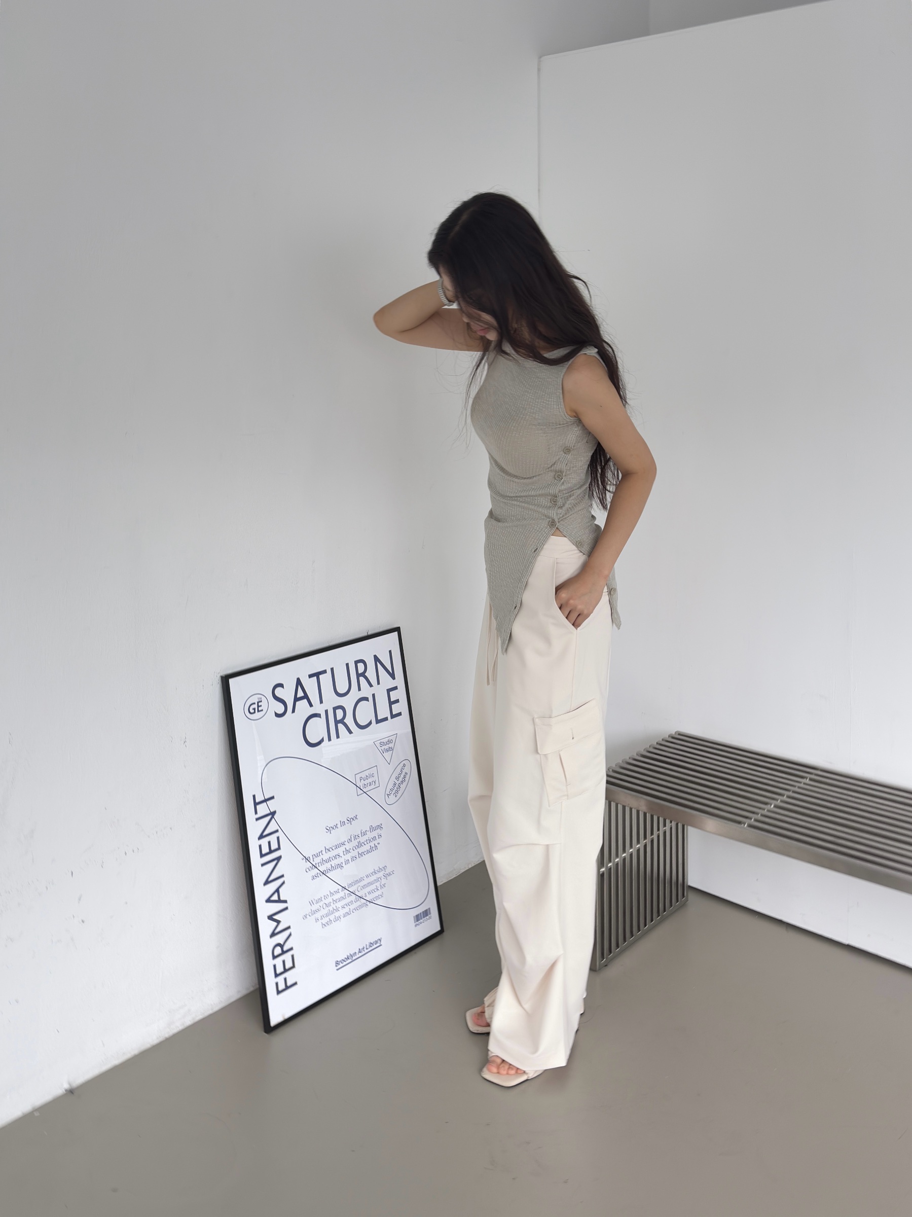 vlemma slouchy-drawstring-gorpcore-cargo-pants 小眾剪裁設計感褲裙長褲 - 奶油白