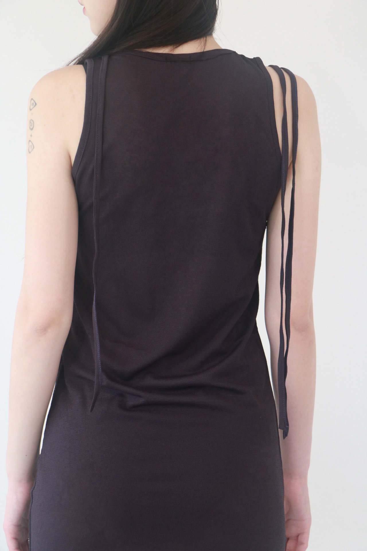 vlemma asymmetrical-hem-drawstring-longline-tank-top 極簡設計感針織上衣襯衫 - 深紫