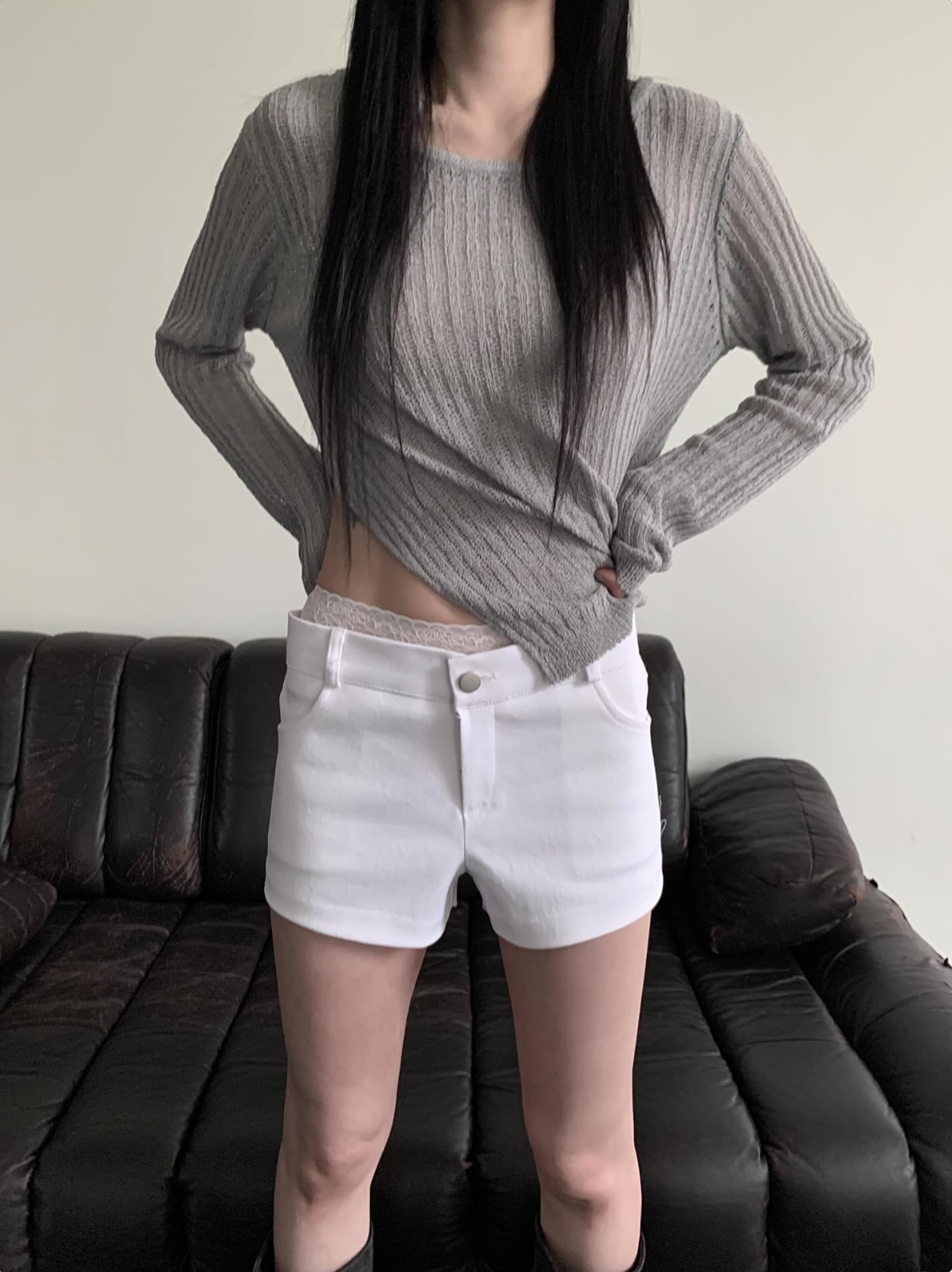 vlemma slim-fit-casual-shorts-womens 小眾剪裁設計感褲裙長褲 - 白