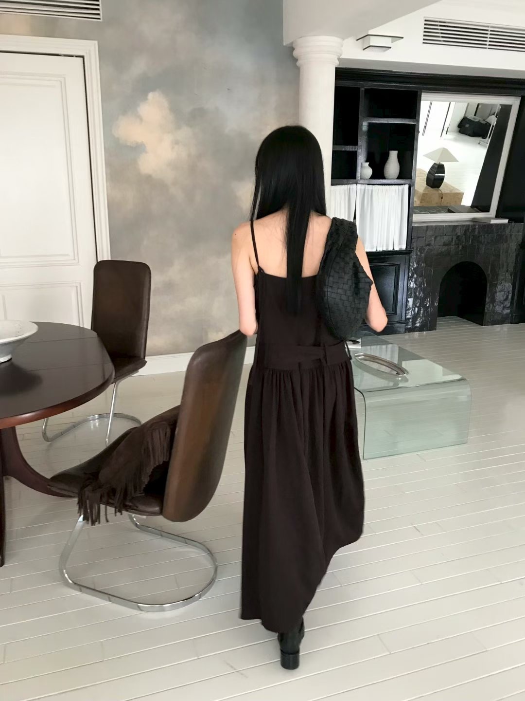 vlemma lace-trim-ruched-v-neck-maxi-dress 清冷風設計感洋裝連身裙 - 白