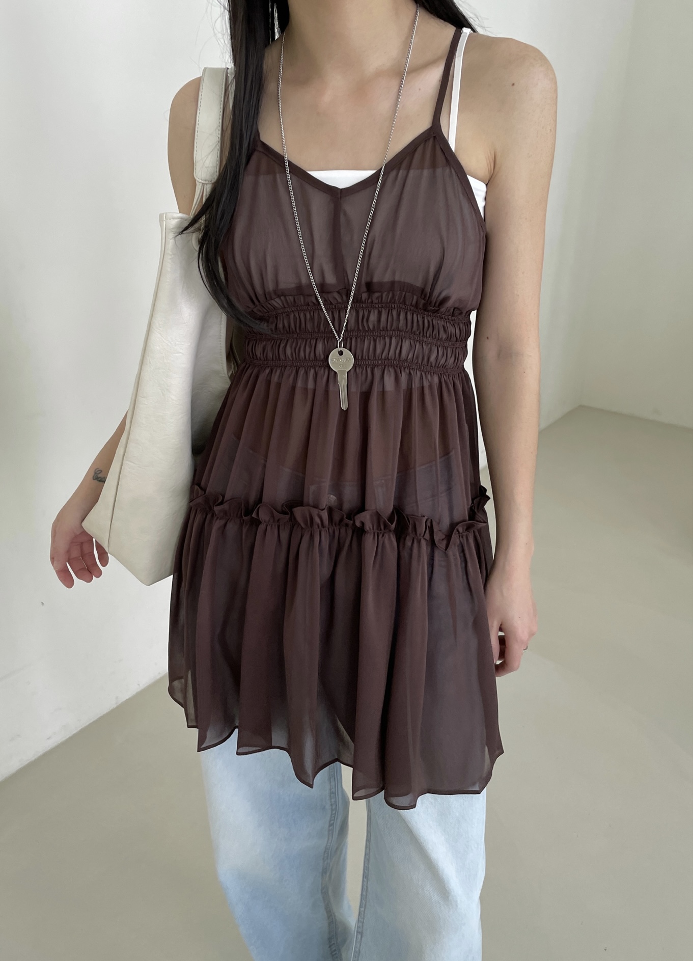 vlemma ruffled-tiered-backless-chiffon-sundress 清冷風設計感洋裝連身裙 - 酒紅