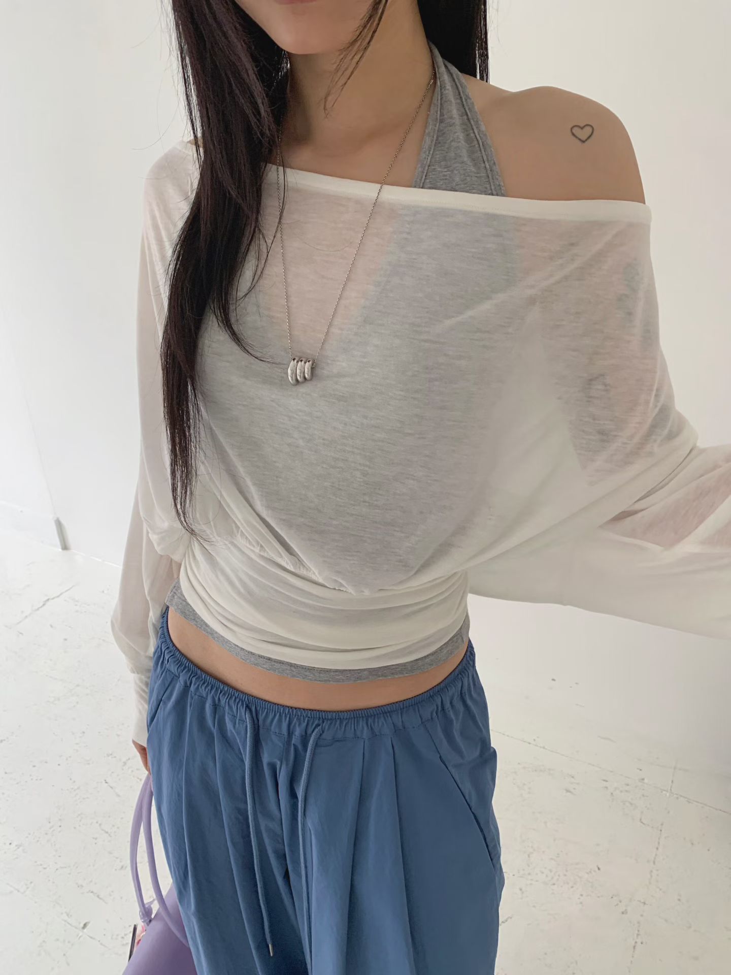 vlemma tencel-wool-backless-long-sleeve 極簡設計感針織上衣襯衫 - 白