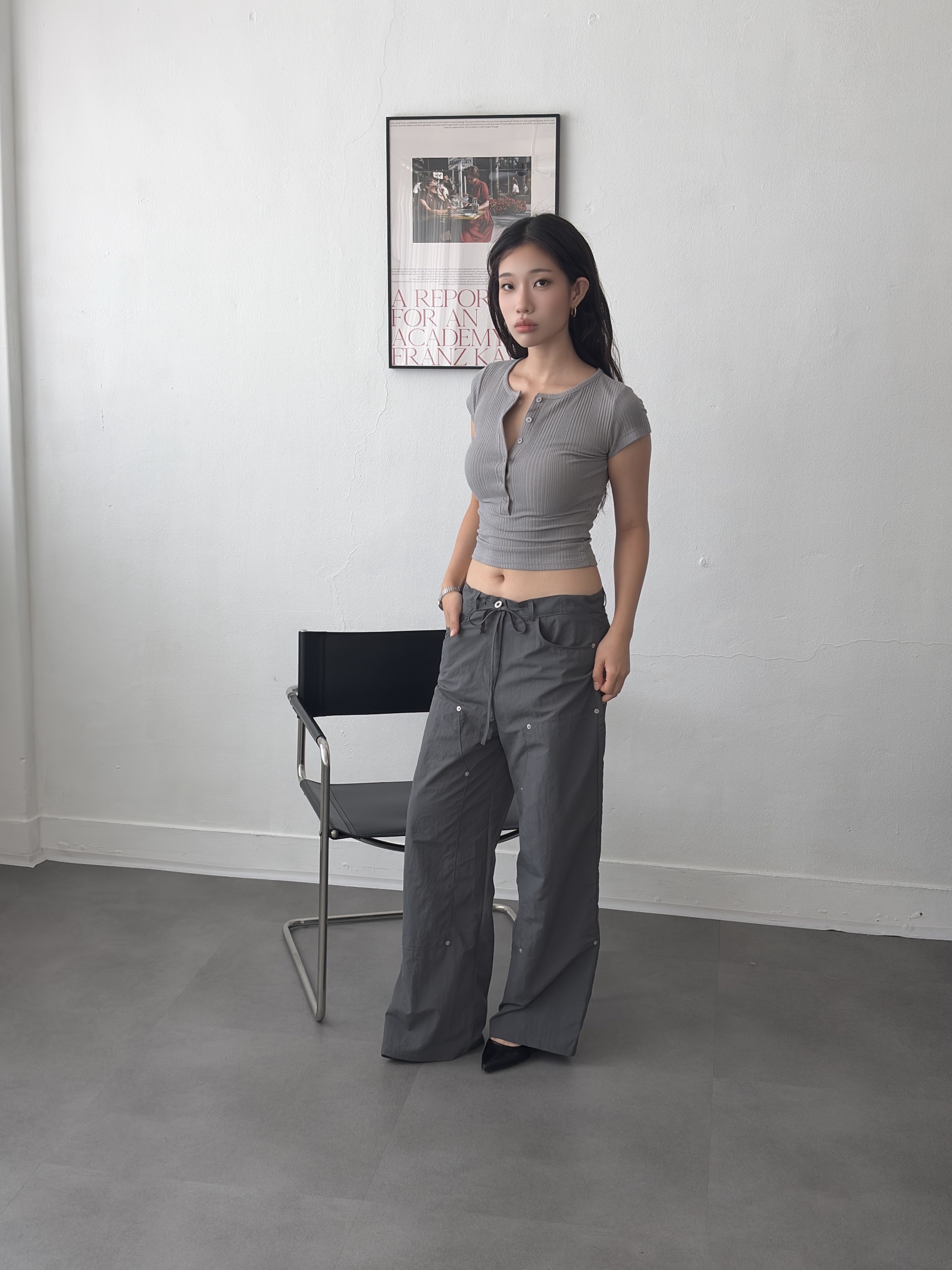 vlemma low-rise-tie-waist-slouchy-trousers 小眾剪裁設計感褲裙長褲 - 黑