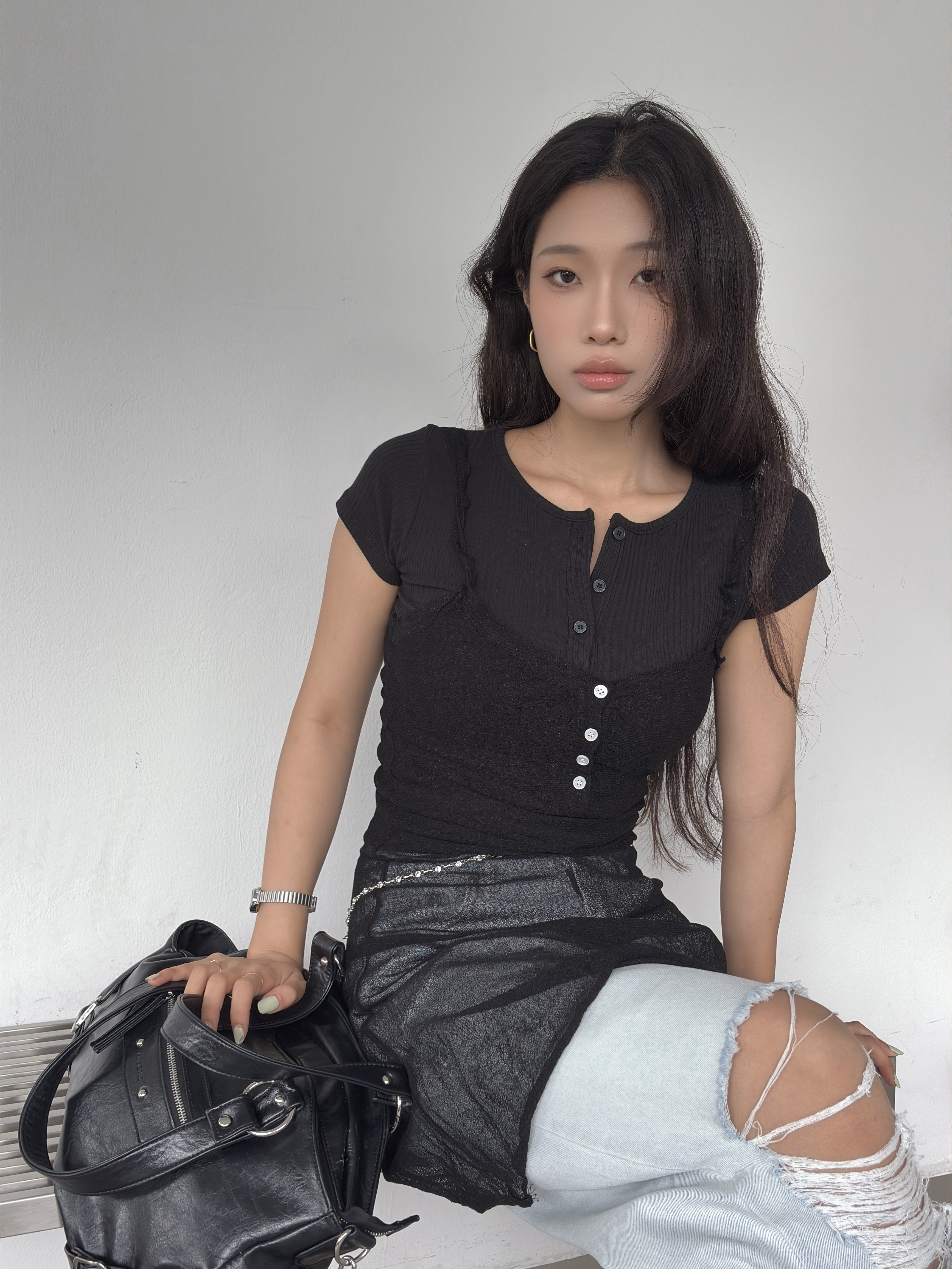 vlemma textured-see-through-midi-dress 清冷風設計感洋裝連身裙 - 白