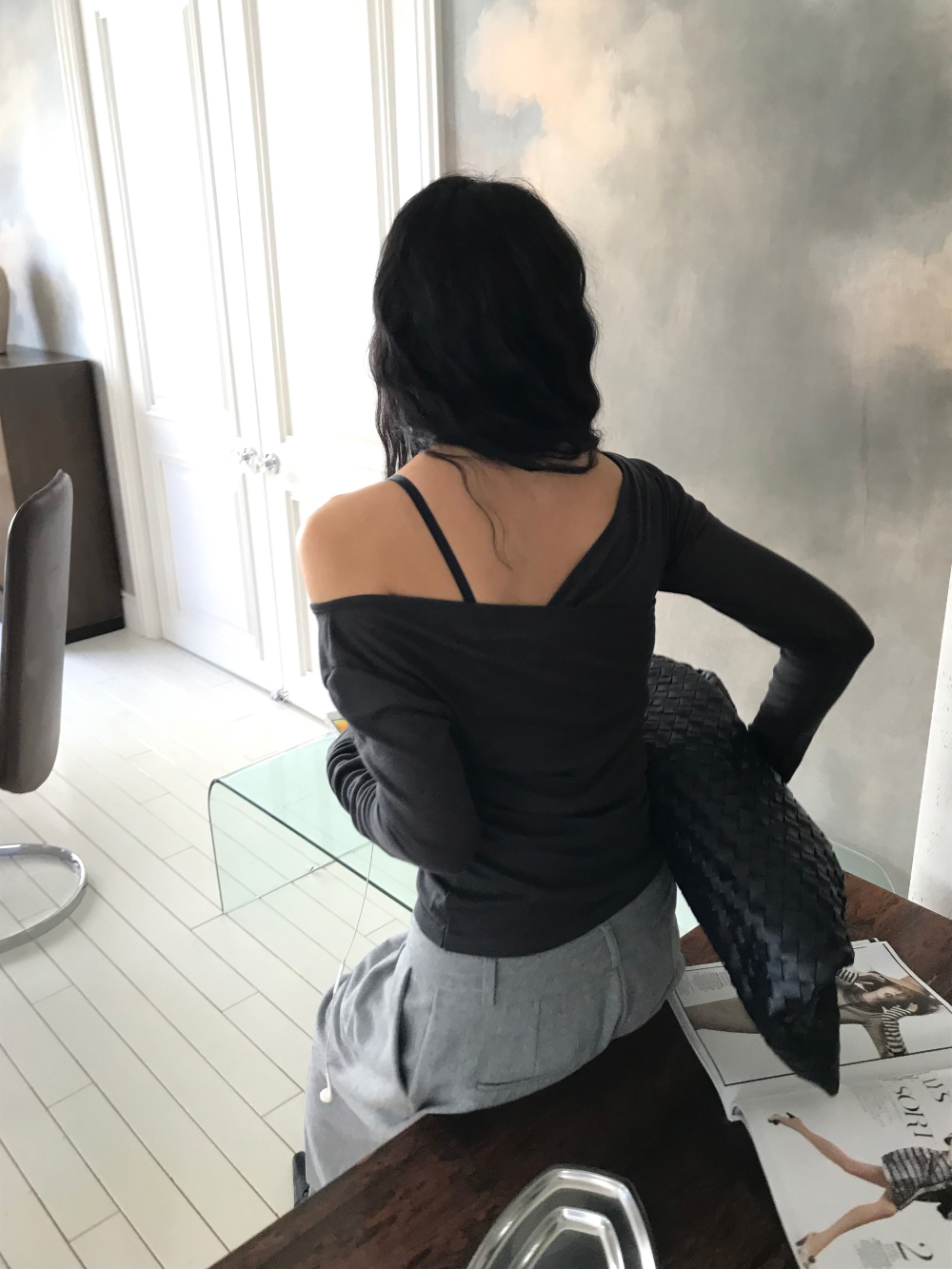 vlemma wool-blend-v-neck-drop-shoulder-top 極簡設計感針織上衣襯衫 - 深灰