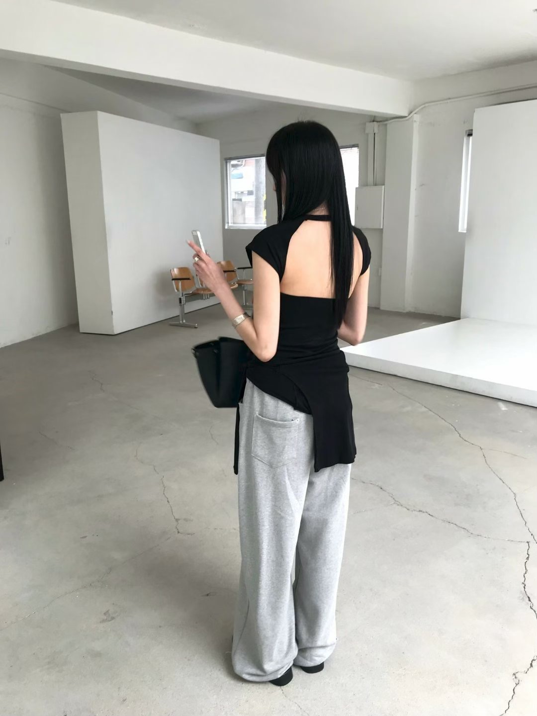 vlemma cutout-backless-cap-sleeve-top 極簡設計感針織上衣襯衫 - 灰