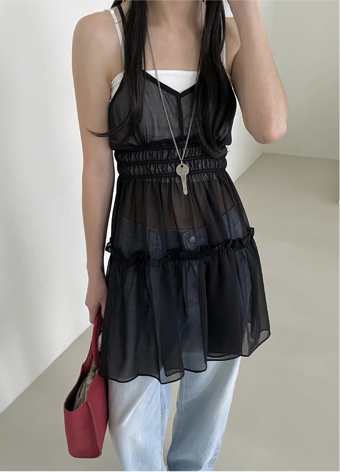vlemma ruffled-tiered-backless-chiffon-sundress 清冷風設計感洋裝連身裙 - 酒紅