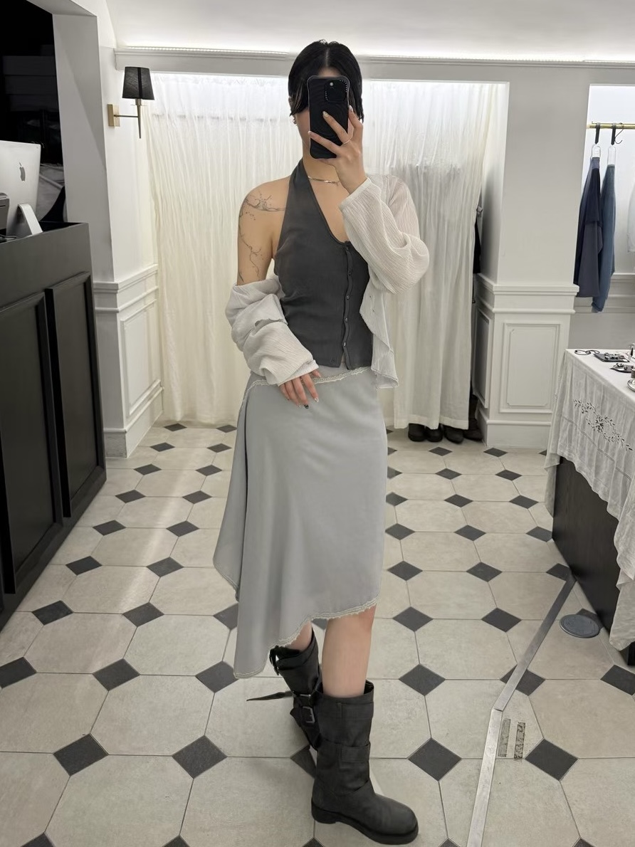 vlemma asymmetric-layered-midi-skirt-with-lace-trim 小眾剪裁設計感褲裙長褲