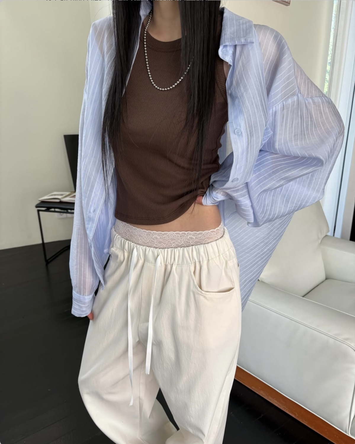 vlemma stripe-sheer-tencel-shirt 極簡設計感針織上衣襯衫 - 黃