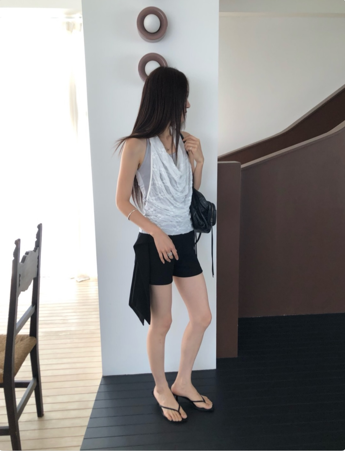 vlemma lace-cowl-neck-layered-tank-top 極簡設計感針織上衣襯衫 - 白