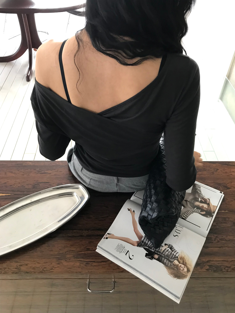 vlemma wool-blend-v-neck-drop-shoulder-top 極簡設計感針織上衣襯衫 - 深灰