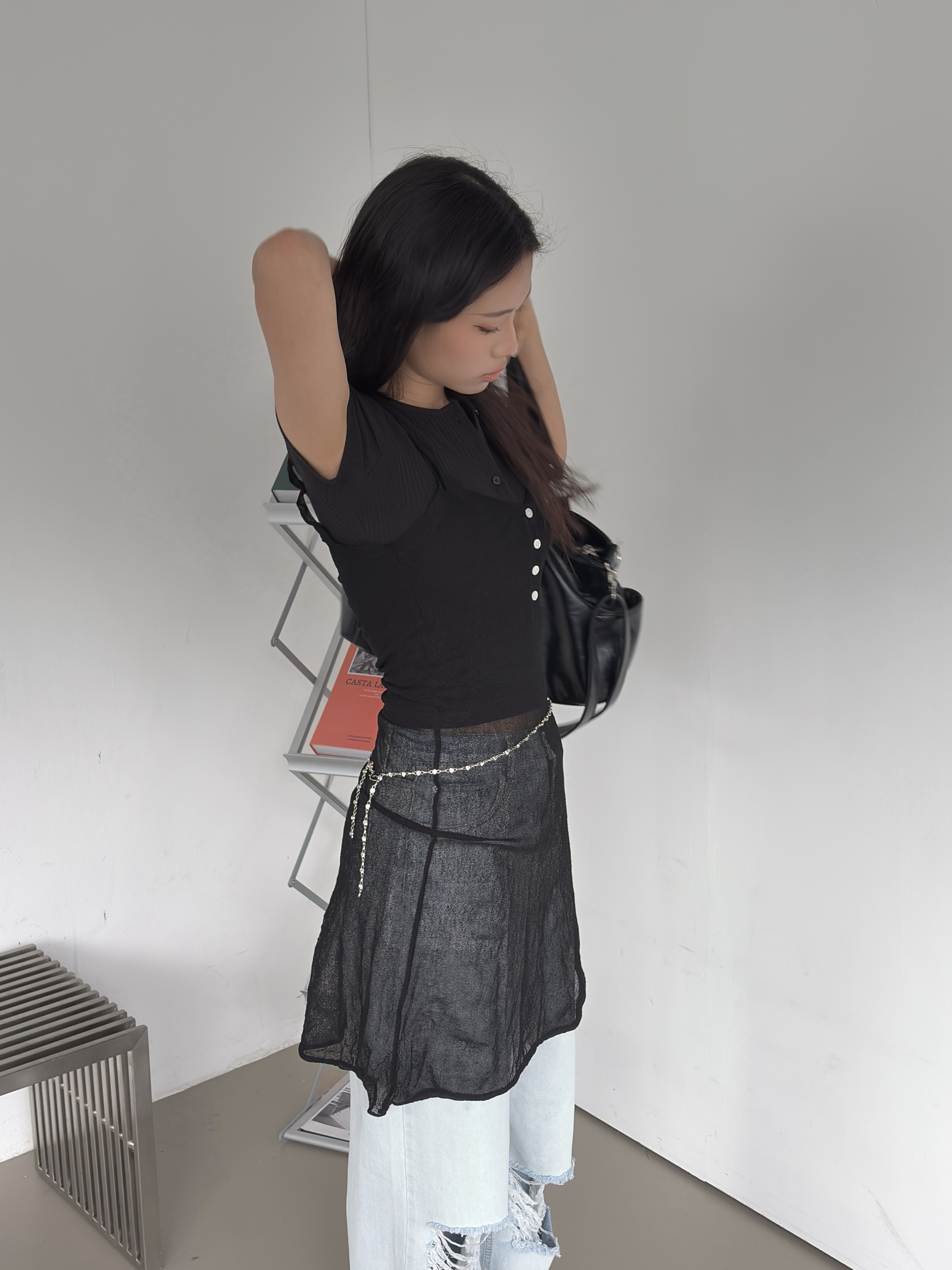 vlemma textured-see-through-midi-dress 清冷風設計感洋裝連身裙 - 白