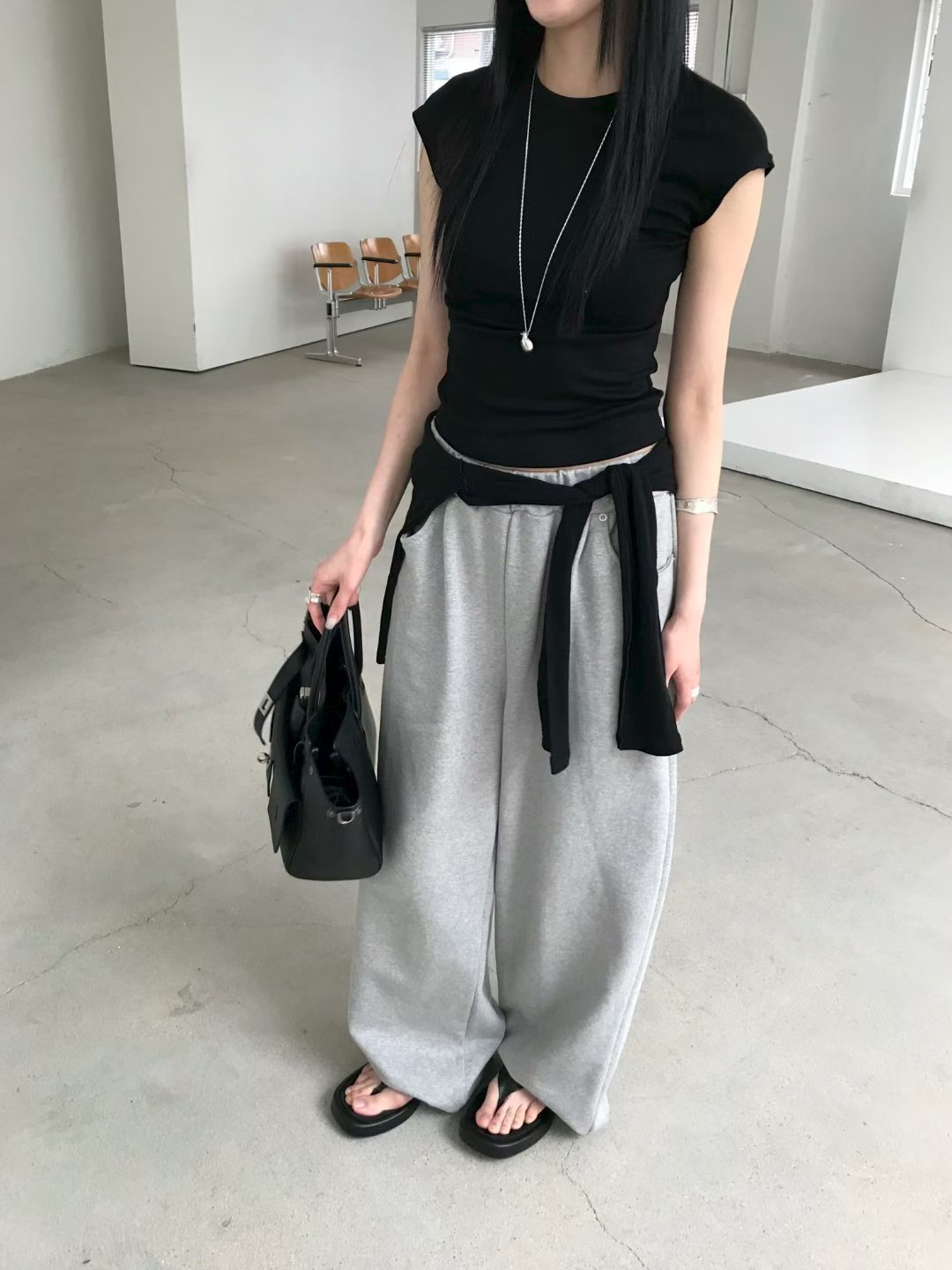 vlemma cutout-backless-cap-sleeve-top 極簡設計感針織上衣襯衫 - 灰