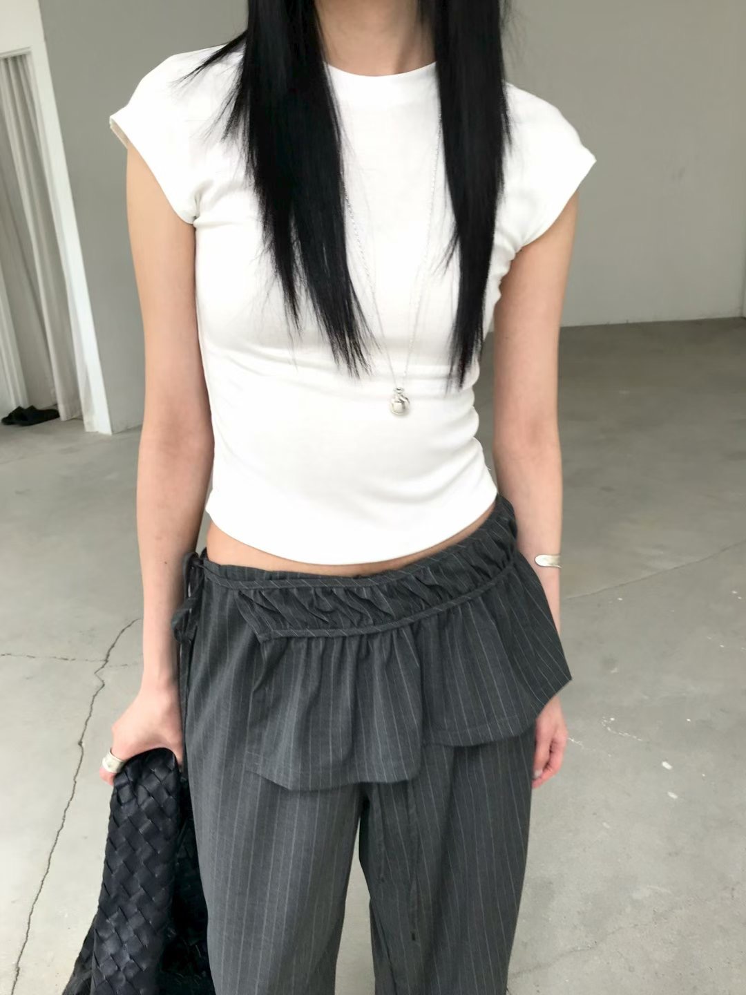 vlemma cutout-backless-cap-sleeve-top 極簡設計感針織上衣襯衫 - 灰